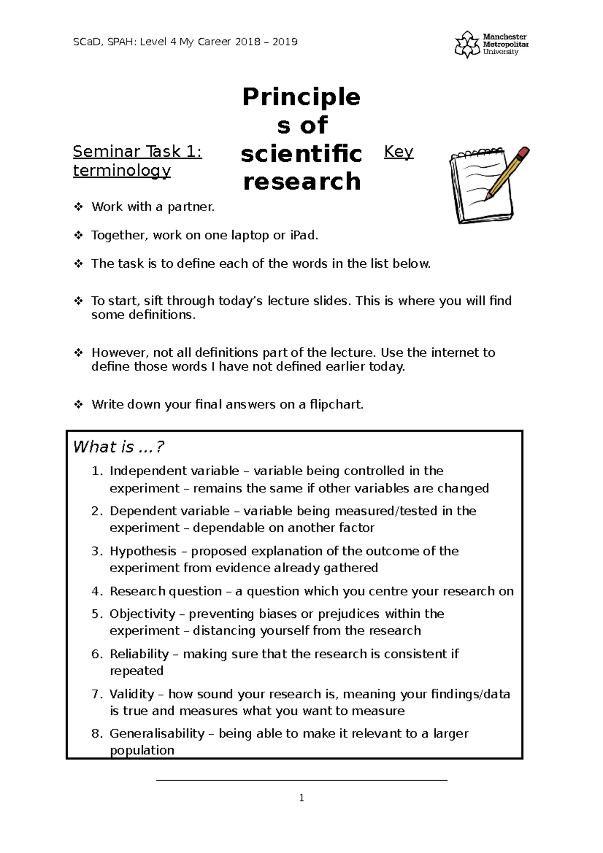 L4 My Ca 15 01 19 Seminar Task Sheet Terminology - 6G5Z1009 - MMU - Studocu