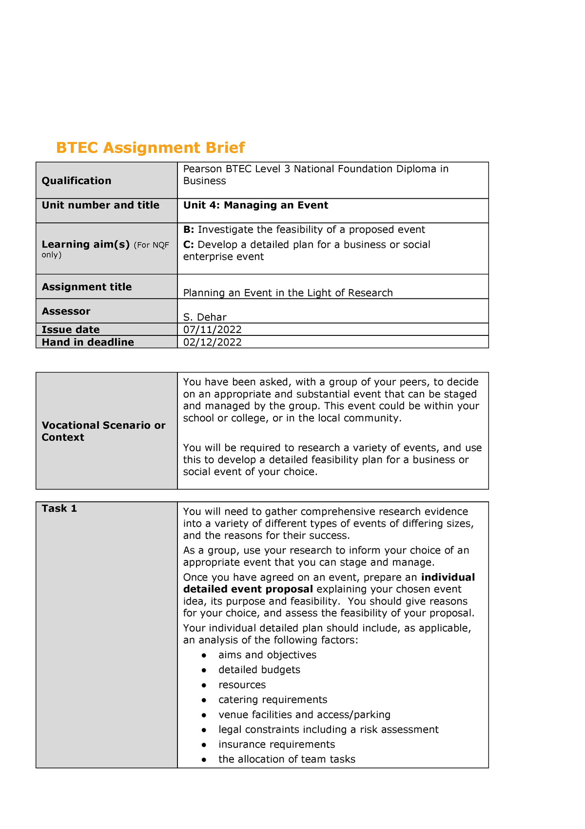 what is mean by assignment brief