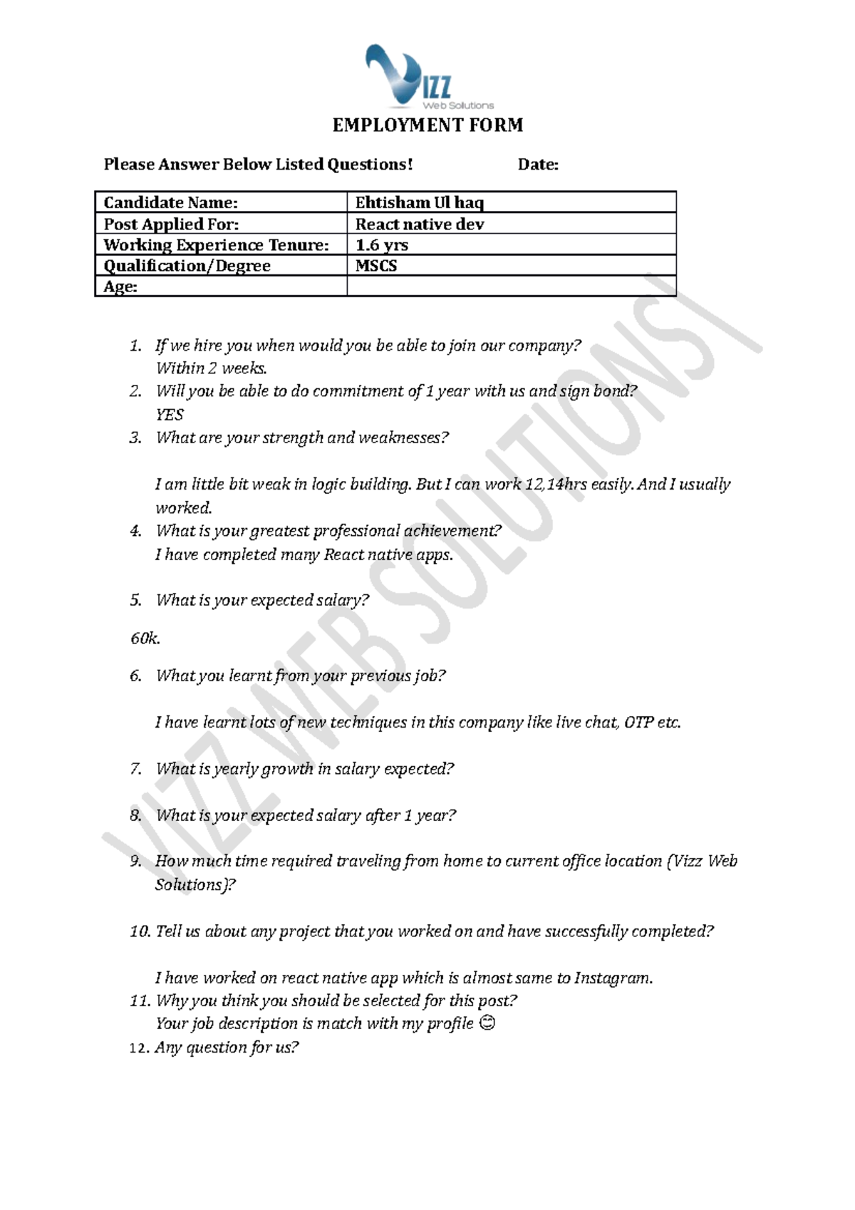 Employment Form Updated (2) - EMPLOYMENT FORM Please Answer Below ...