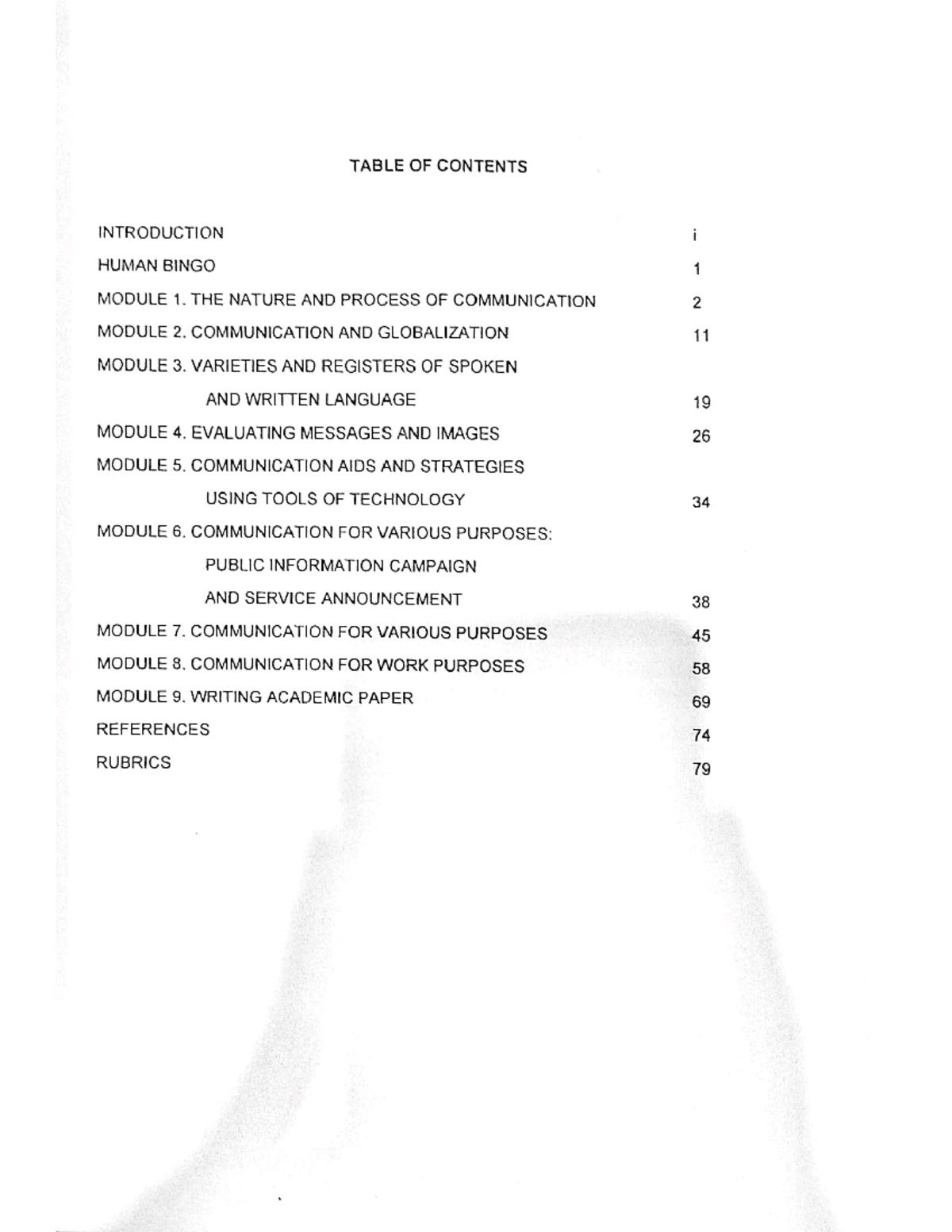 GE5-Pur communication - TABLE OF CONTENTS INTRODUCTION i HUMAN BINGO 1 ...