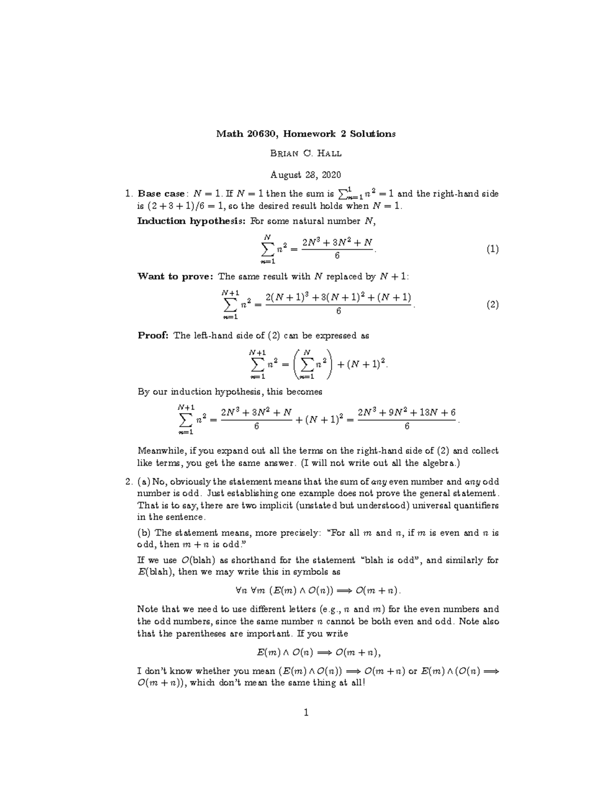 HW2soln - Brian C. Hall - Math 20630, Homework 2 Solutions Brian C ...