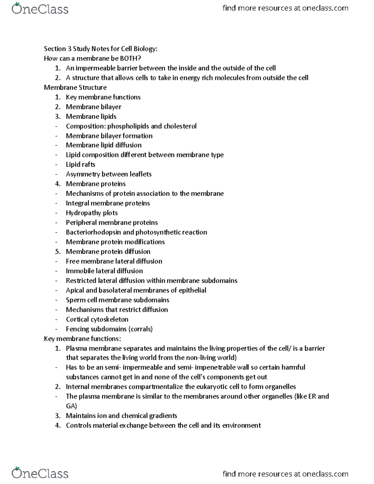 Section 3 notes 2017all 2017 - Section 3 Study Notes for Cell Biology ...