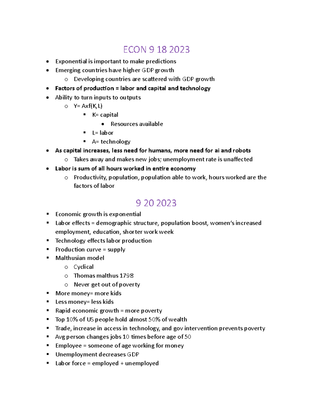 Econ 9 18 2023 - Dr.P - ECON 9 18 2023 Exponential is important to make ...