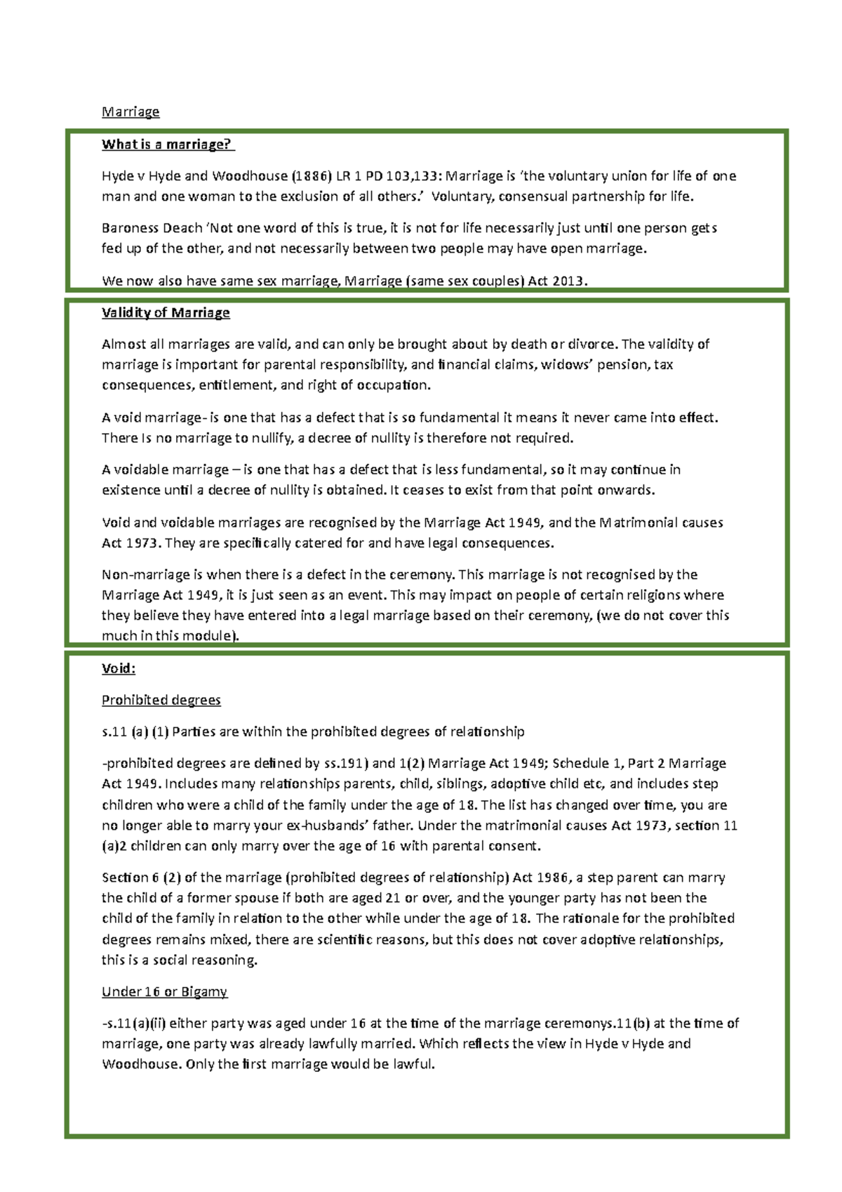 Marriage notes Marriage What is a marriage? Hyde v Hyde and Woodhouse (1886) LR 1 PD 103,133