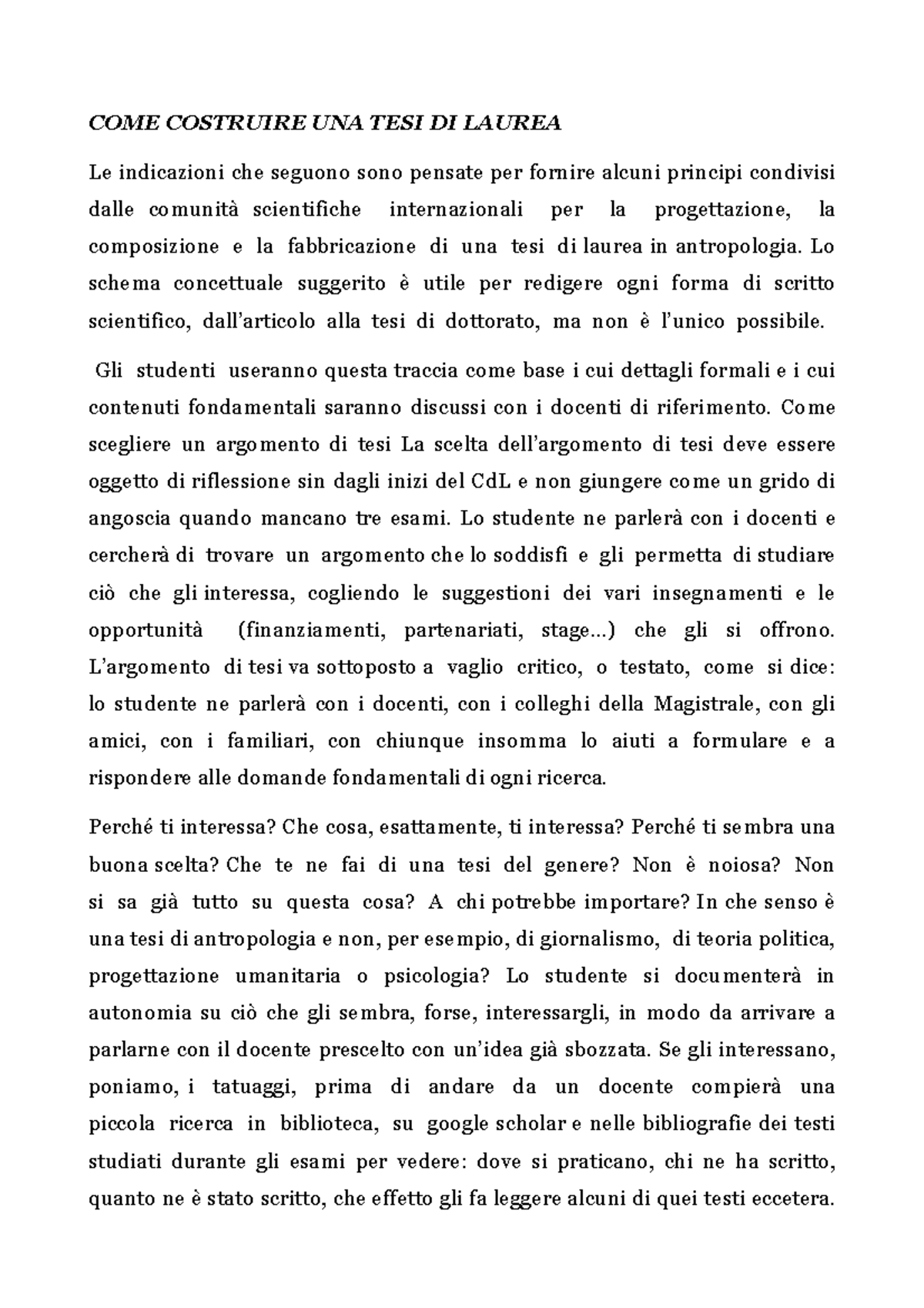 COME Costruire UNA TESI DI Laurea - COME COSTRUIRE UNA TESI DI LAUREA ...