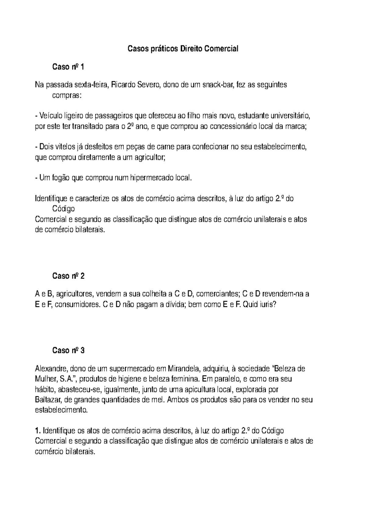 Casos Praticos Direito Comercial Studocu