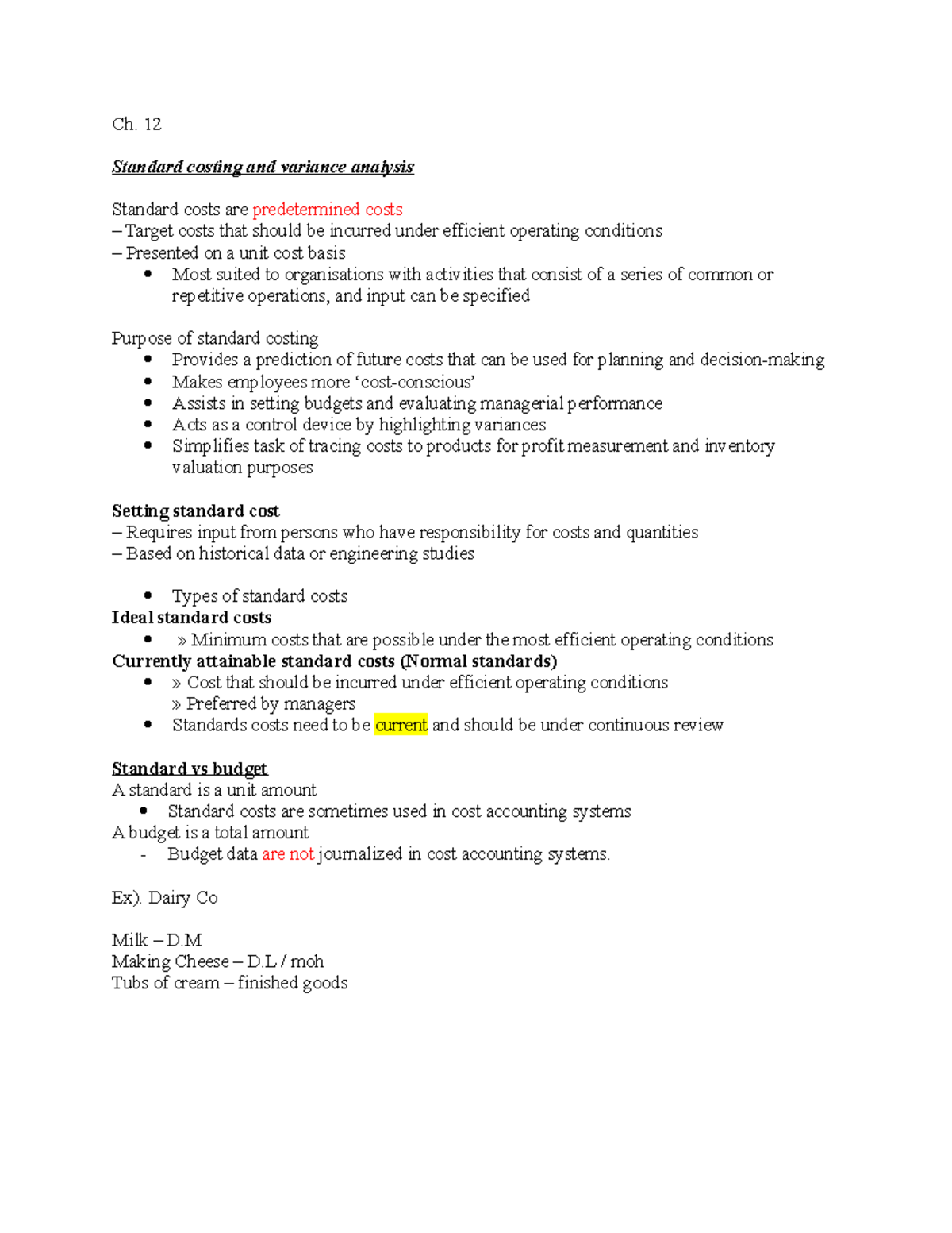 Ch12. docx - note - Ch. 12 Standard costing and variance analysis ...