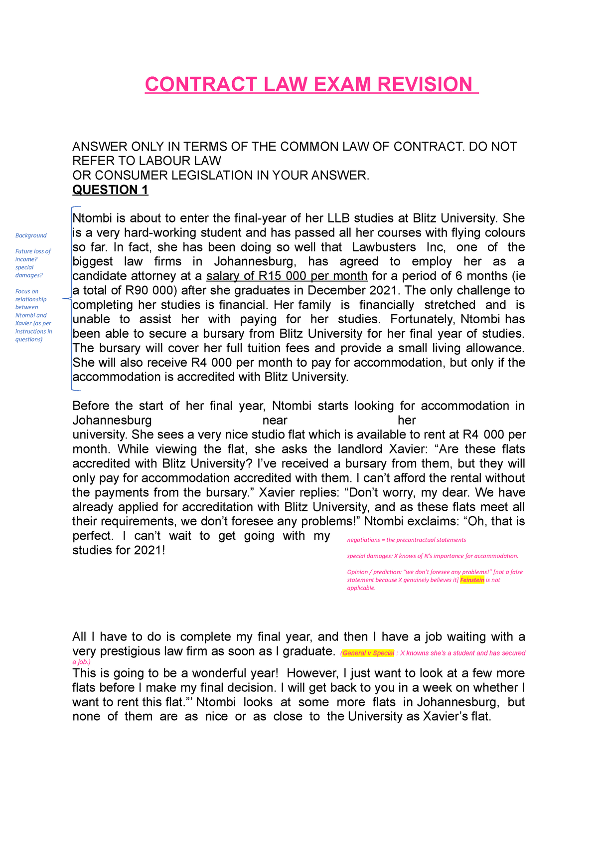 contract law exam essay questions