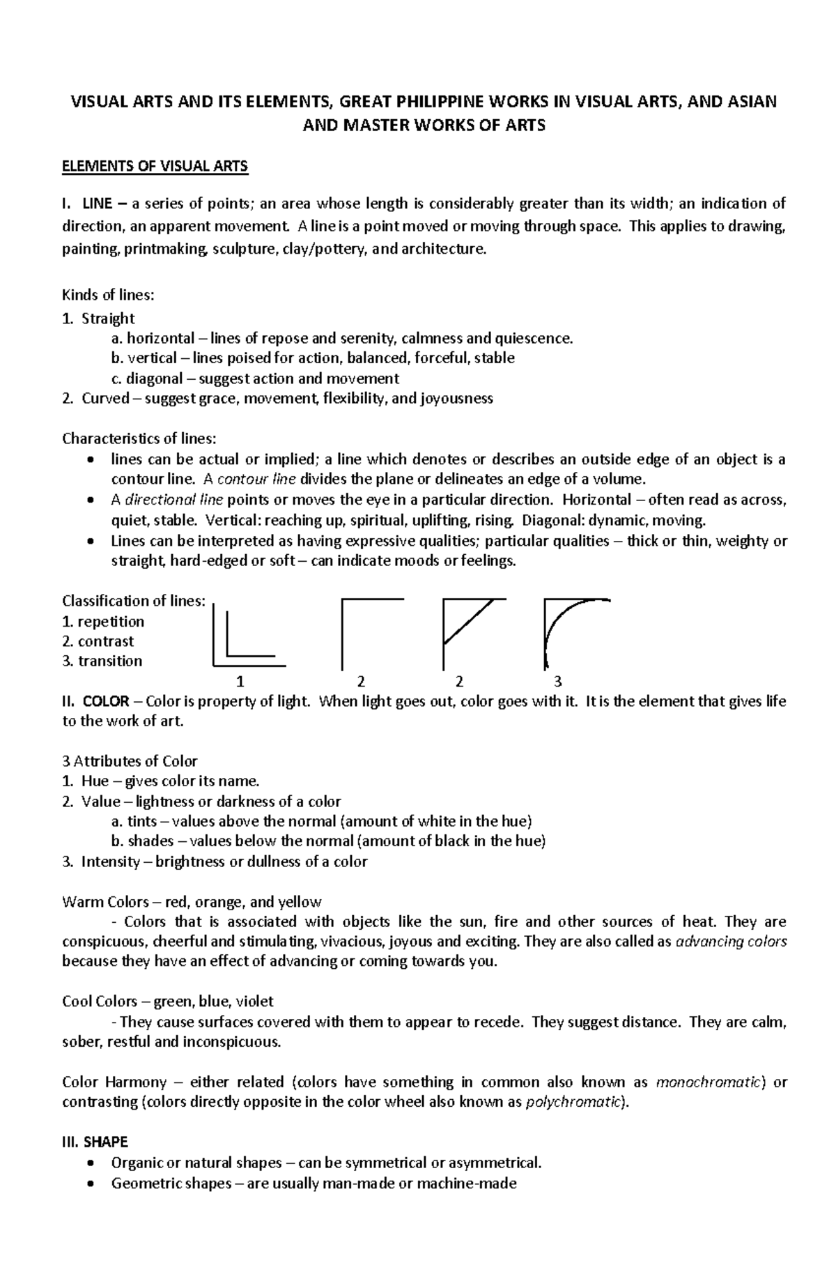 ARTS Reviewer - VISUAL ARTS AND ITS ELEMENTS, GREAT PHILIPPINE WORKS IN ...