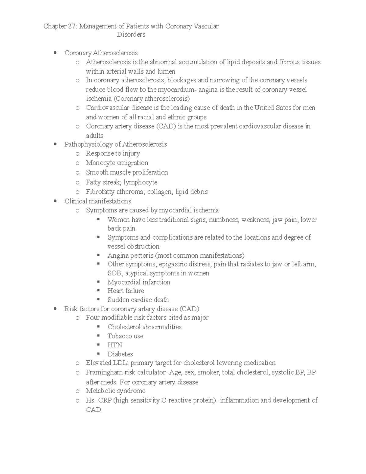 Chapter 27-Mangement of Patients with Coronary Vascular Disorders - Nur ...