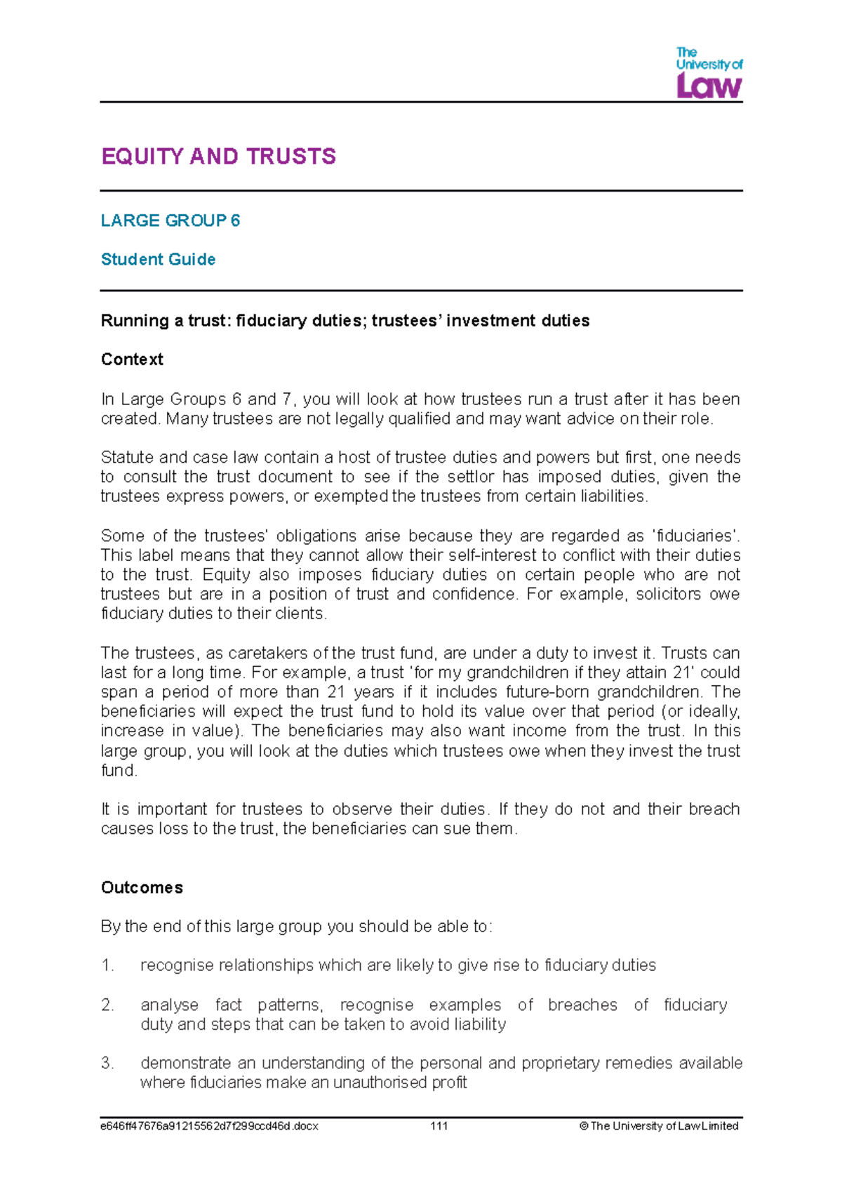 LG 6 - LECTURE NOTES - EQUITY AND TRUSTS LARGE GROUP 6 Student Guide ...