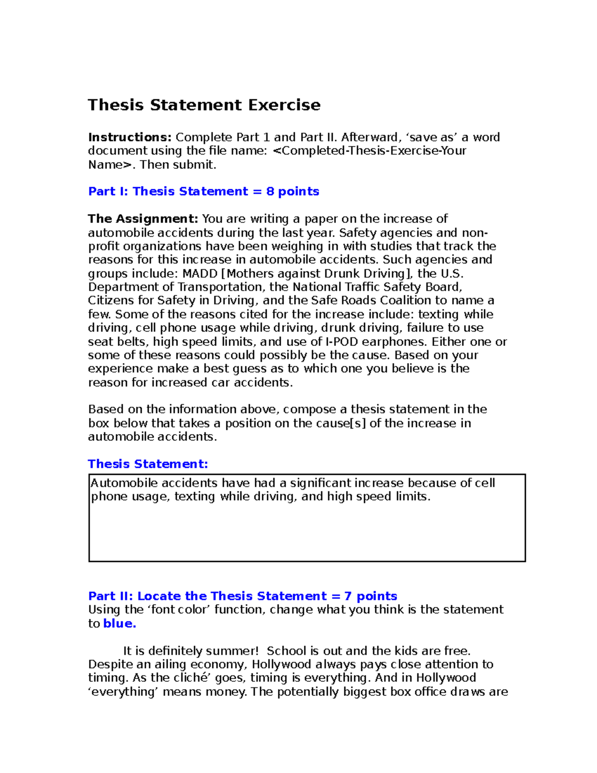 locating thesis statement exercises