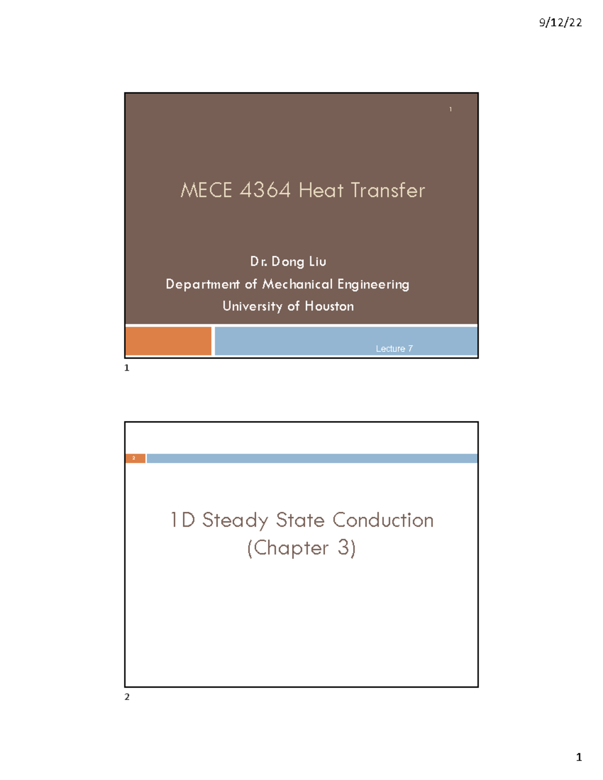 Lecture 7 1D Steady State Heat Conduction Class - MECE 4364 Heat ...