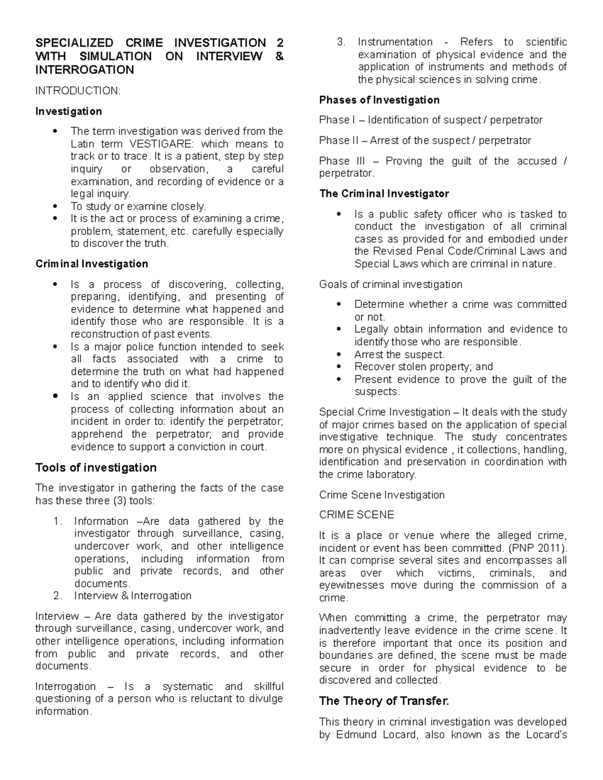 CRDI311 Reviewer - SPECIALIZED CRIME INVESTIGATION 2 WITH SIMULATION ON ...