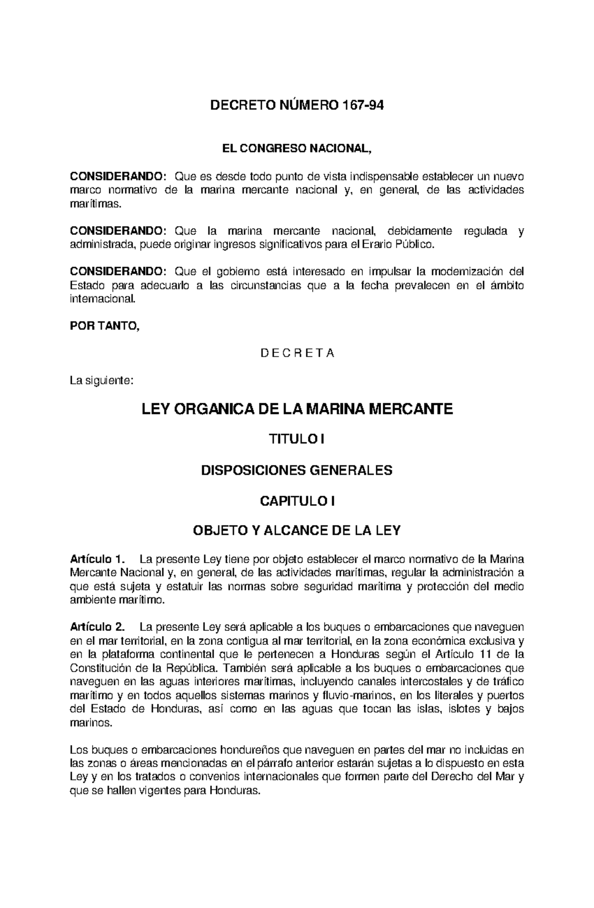 Ley Organica de la Marina Mercante - DECRETO NÚMERO 167- EL CONGRESO ...
