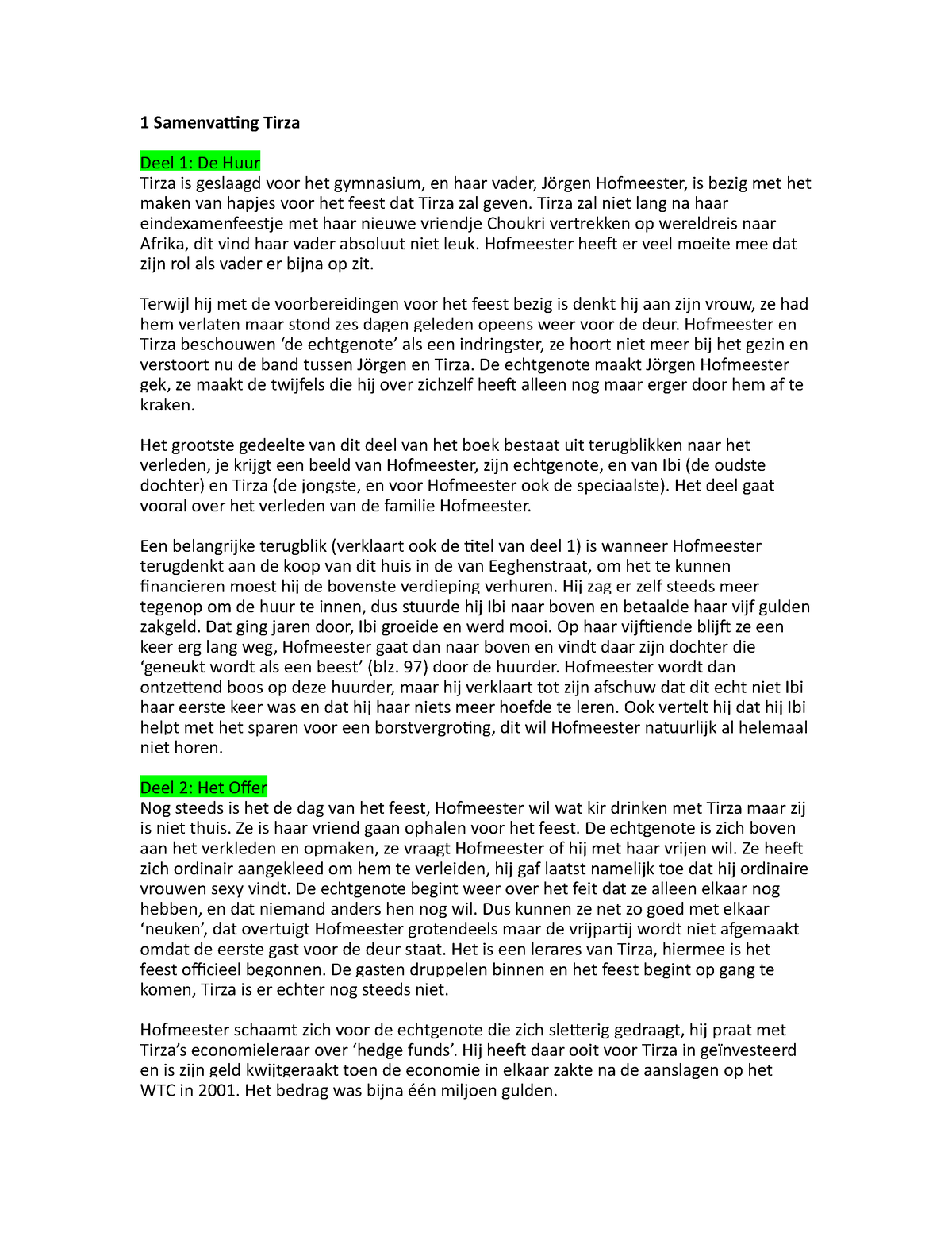 Boeverslag Tirza - boekverslag - 1 Samenvatting Tirza Deel 1 De Huur Tirza is geslaagd voor het