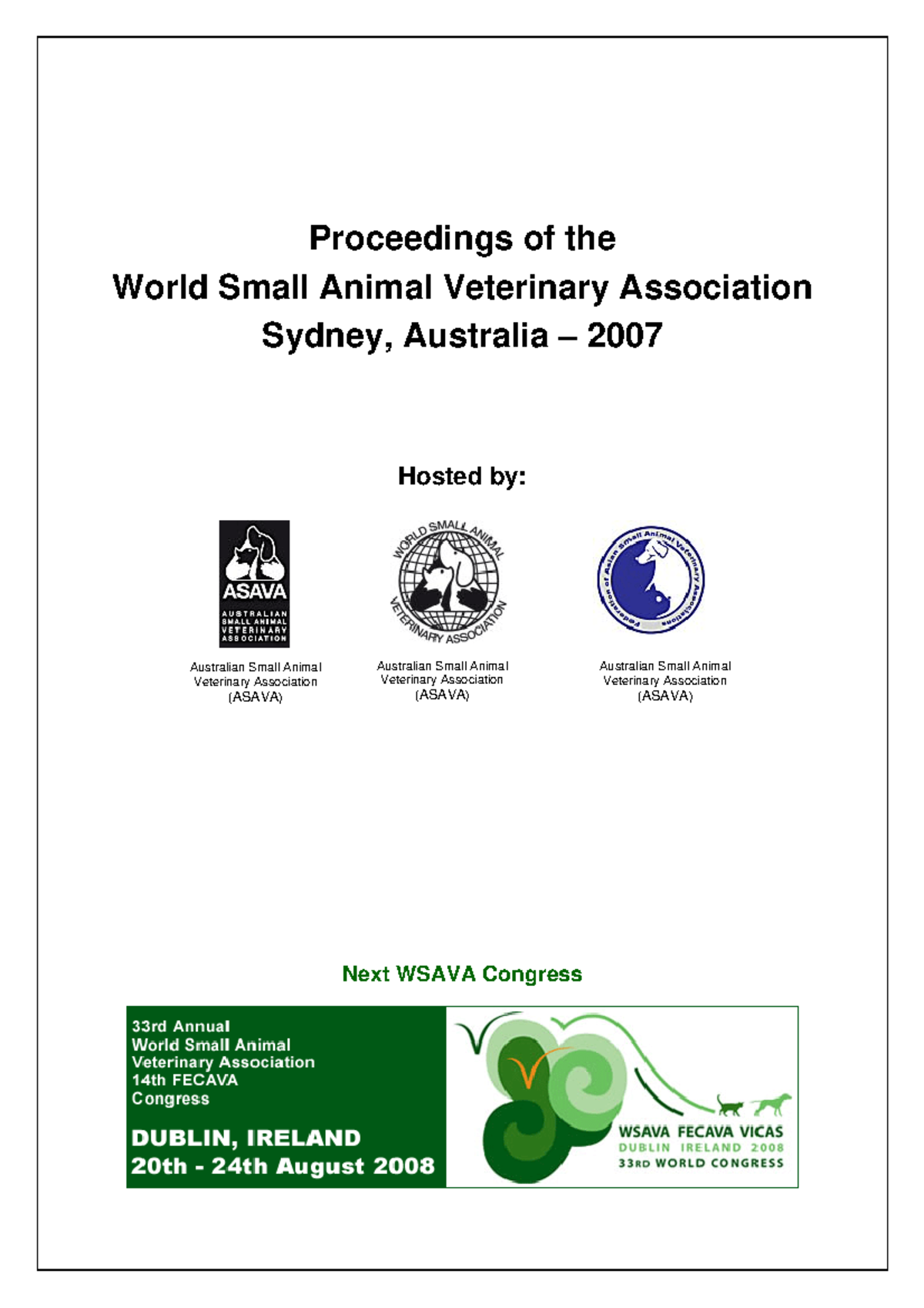 Charlas wsava Proceedings of the World Small Animal Veterinary