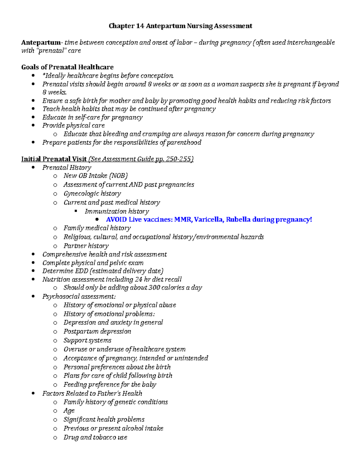 CH 14 Antepartum Nursing Assessment Notes - Chapter 14 Antepartum ...