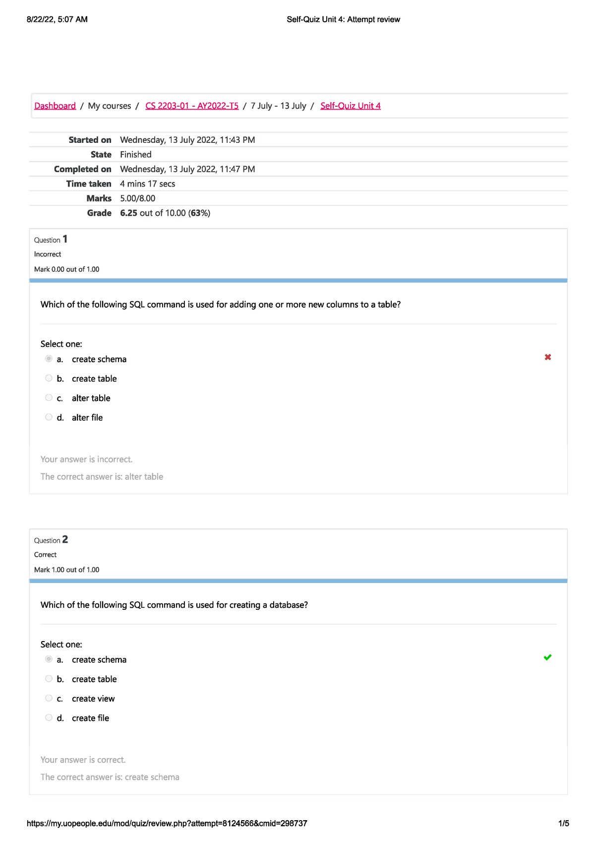 Self-Quiz Unit 4 - Self-Quiz Unit 4 - CS 2203 - Studocu