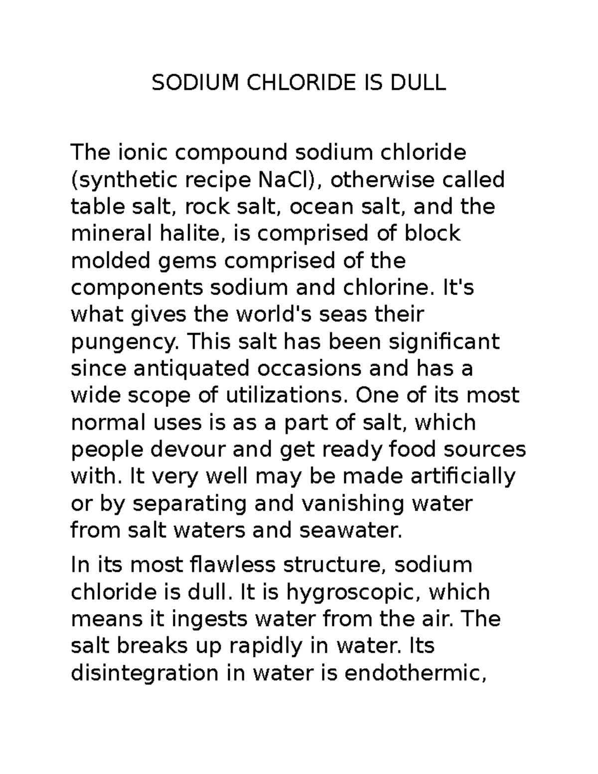 sodium chloride experiment conclusion