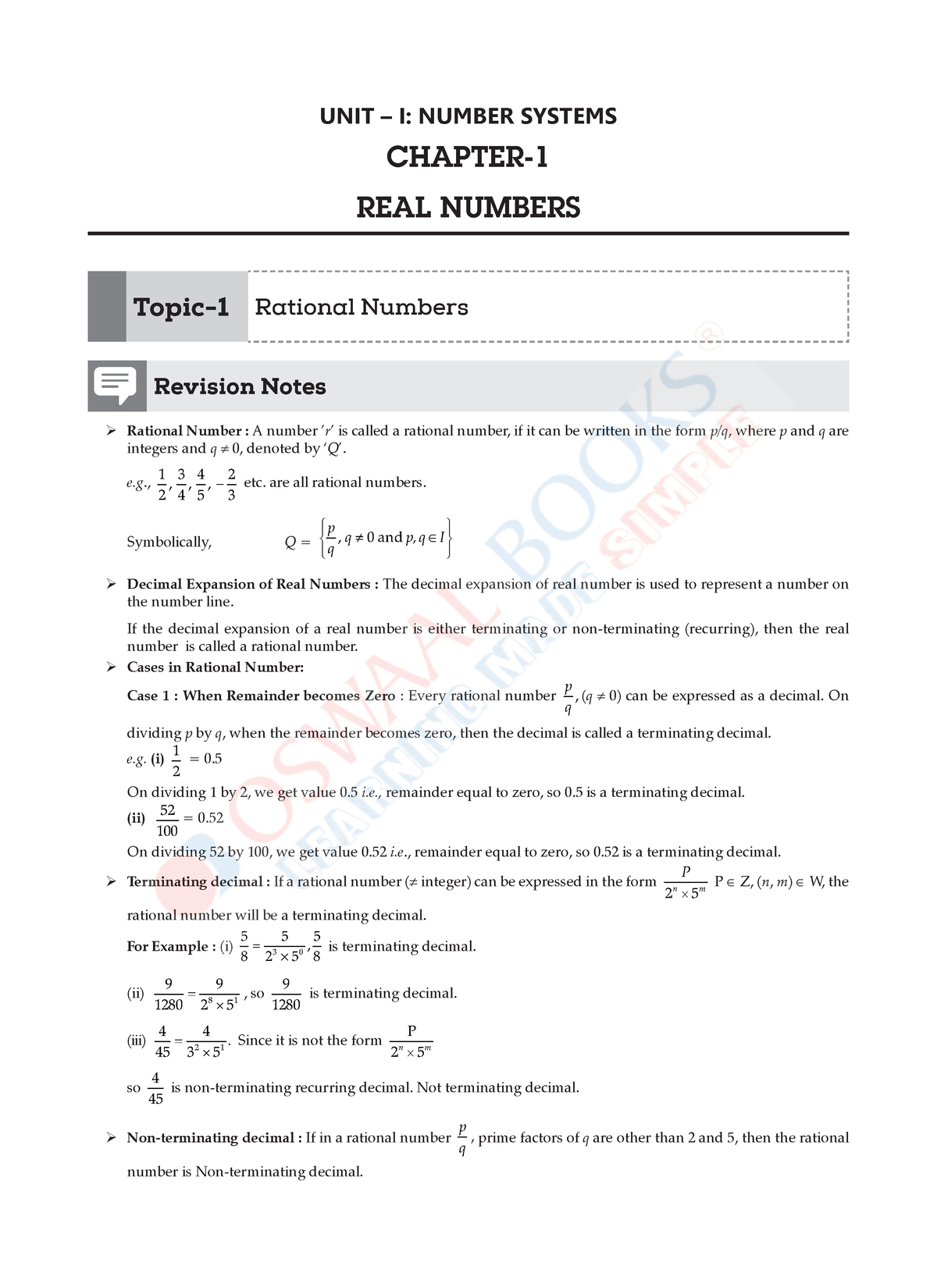 Oswaal CBSE Class 9 Mathematics Revision Notes For 2023 Exam - UNIT – I ...