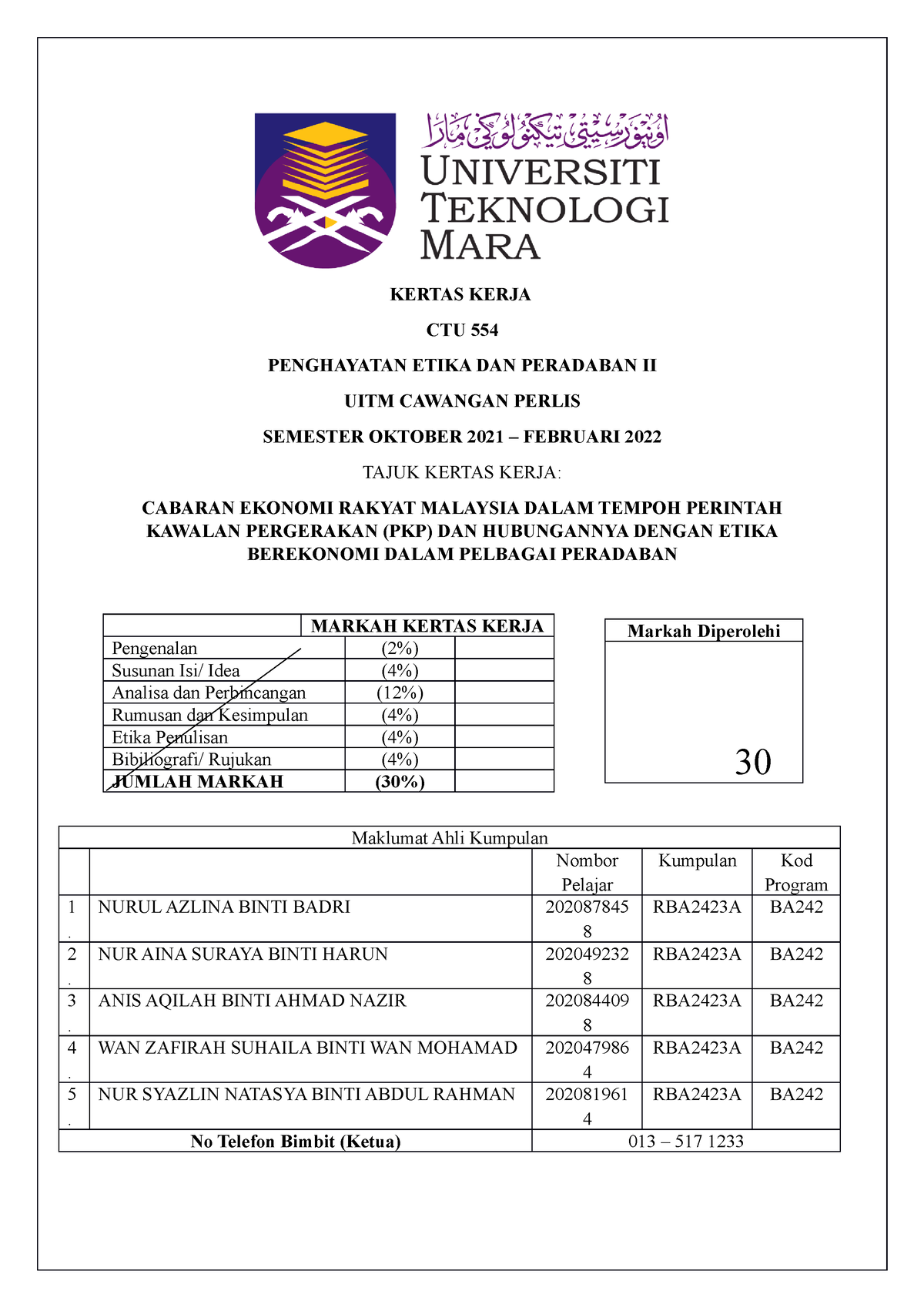 Kertas Kerja Ctu Kertas Kerja Ctu 554 Penghayatan Etika Dan Peradaban