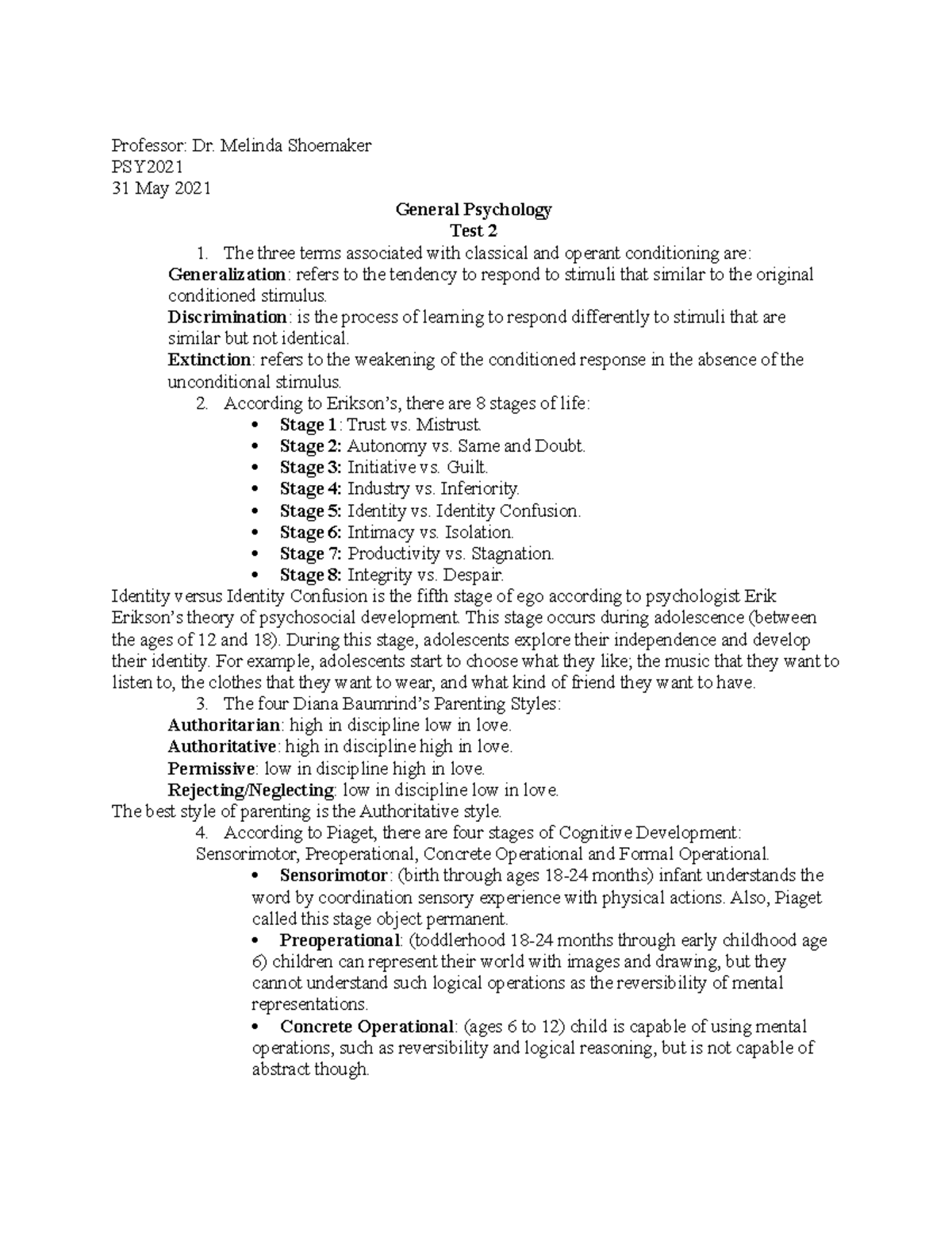 General psycology Professor Dr. Melinda Shoemaker Professor Dr