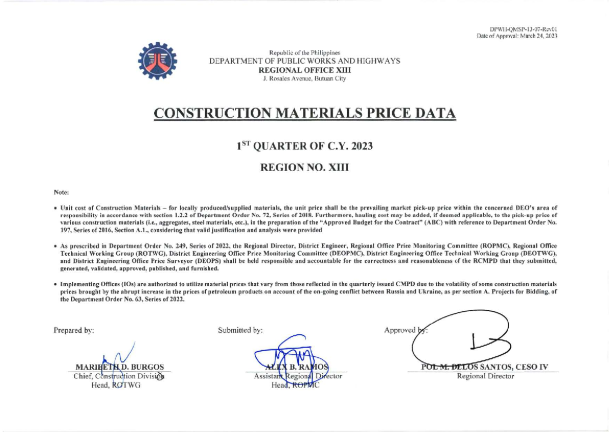 Region 13 1st Qtr CY2023 - Engineering Data Analysis - Studocu