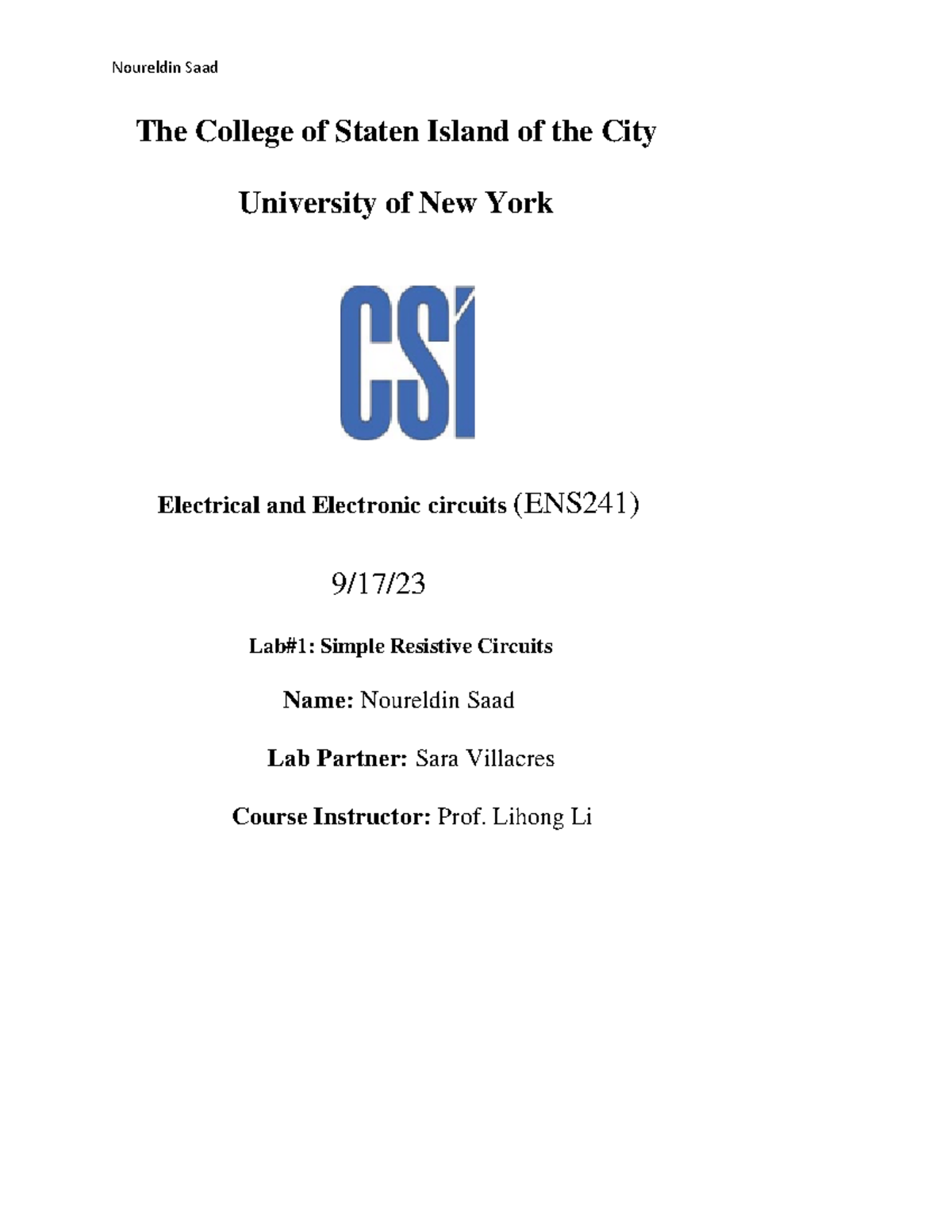 Ens 241 1 lab report The College of Staten Island of the City