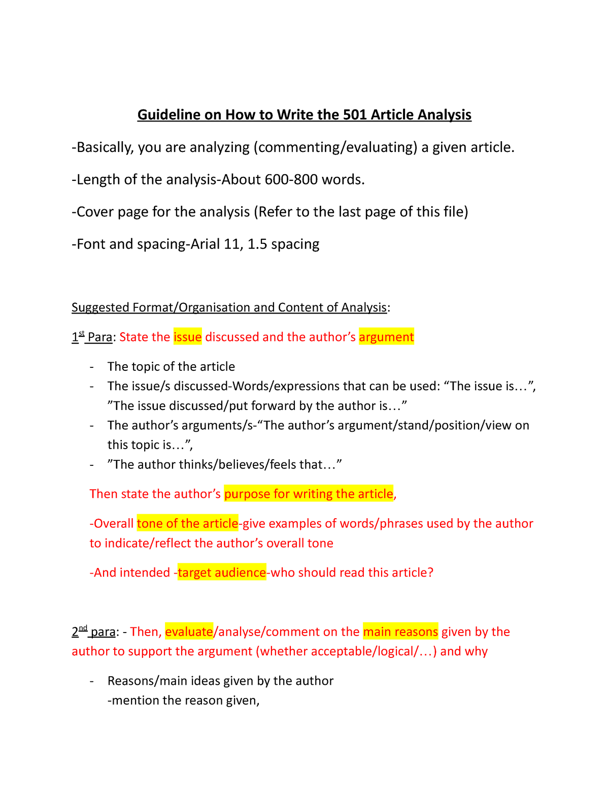 ELC501 Guideline On How To Write The Article Analysis- Updated ...