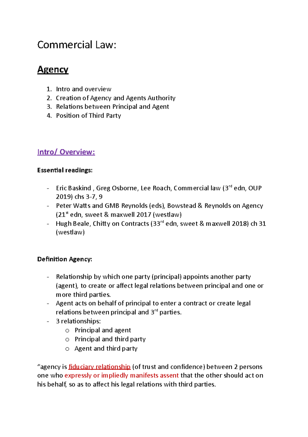 Commercial Law Agency - Lecture Notes 1,2,3 - Commercial Law: Agency ...