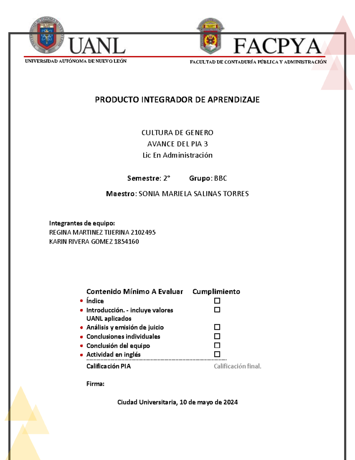 Ev Evidencia Cultura De Genero Producto Integrador De