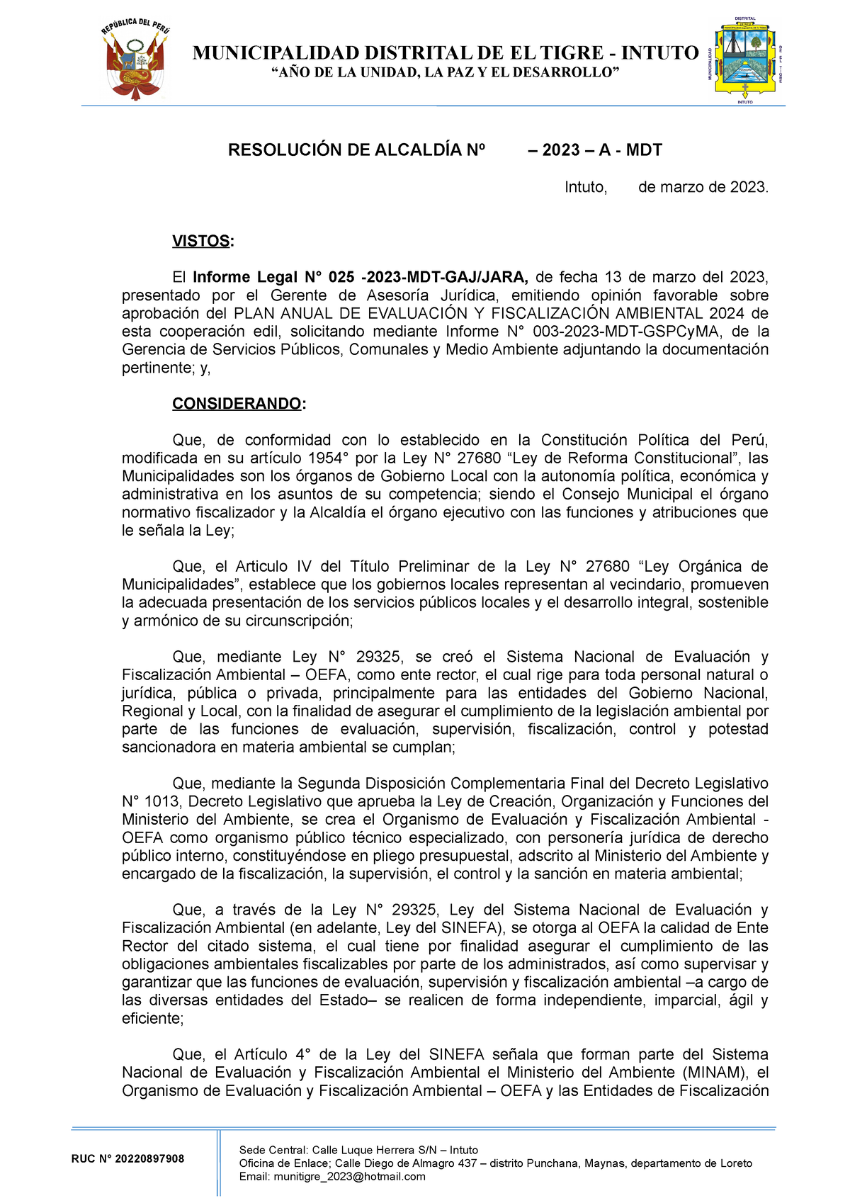 Proyecto DE Resolucion Aprobación Planefa 2024 - MUNICIPALIDAD ...