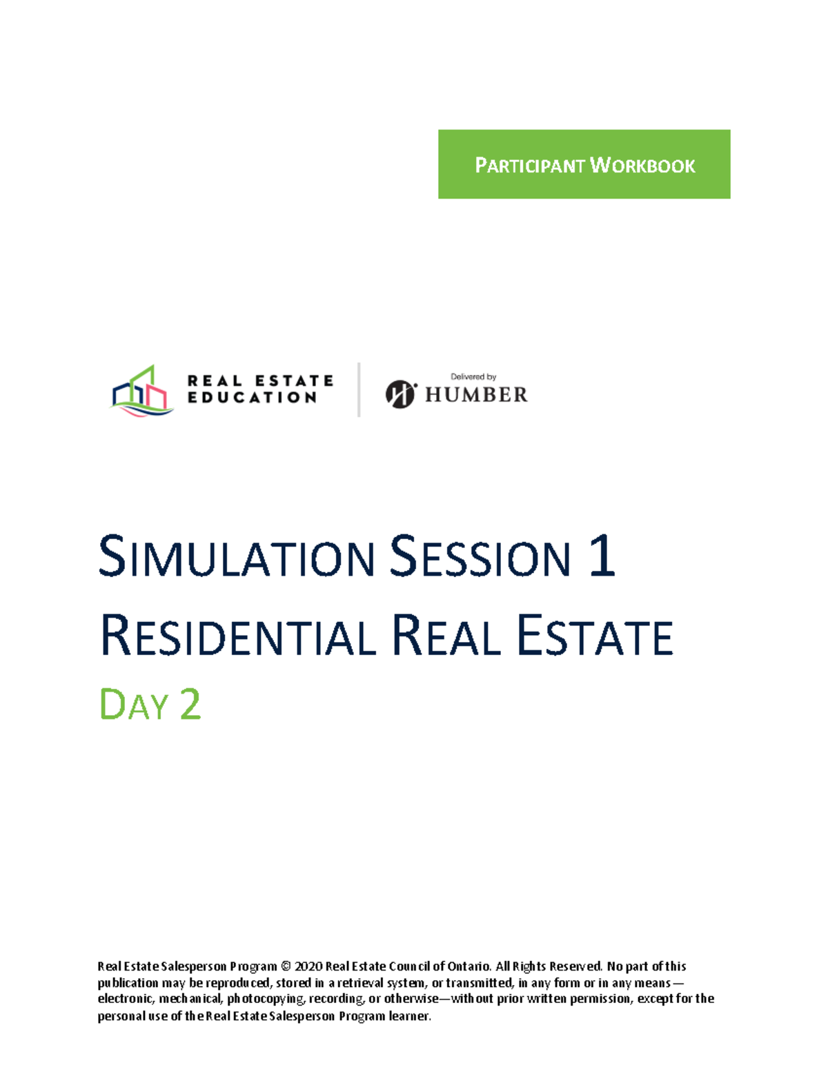 Sims1 MasterPW Day2 V3 Real Estate Salesperson Program © 2020 Real