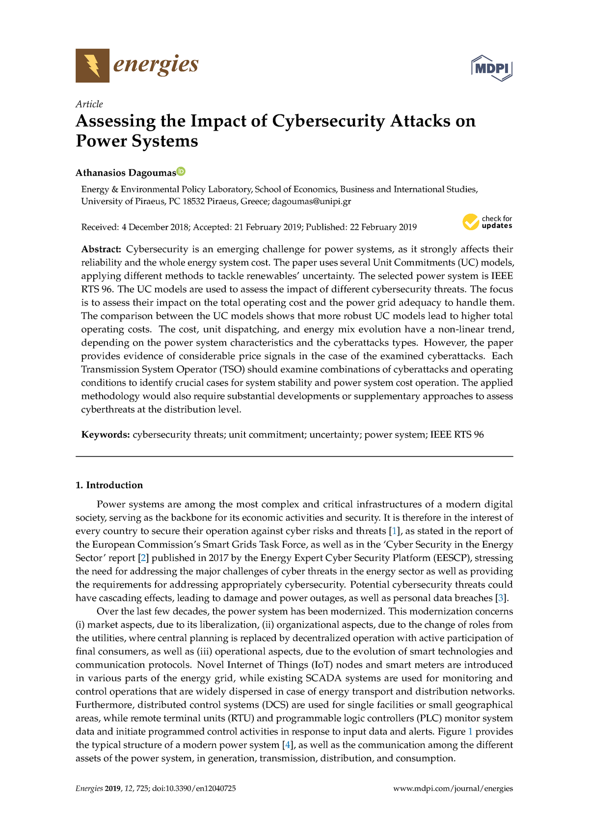 Energies 12 00725 Energies Article Assessing The Impact Of