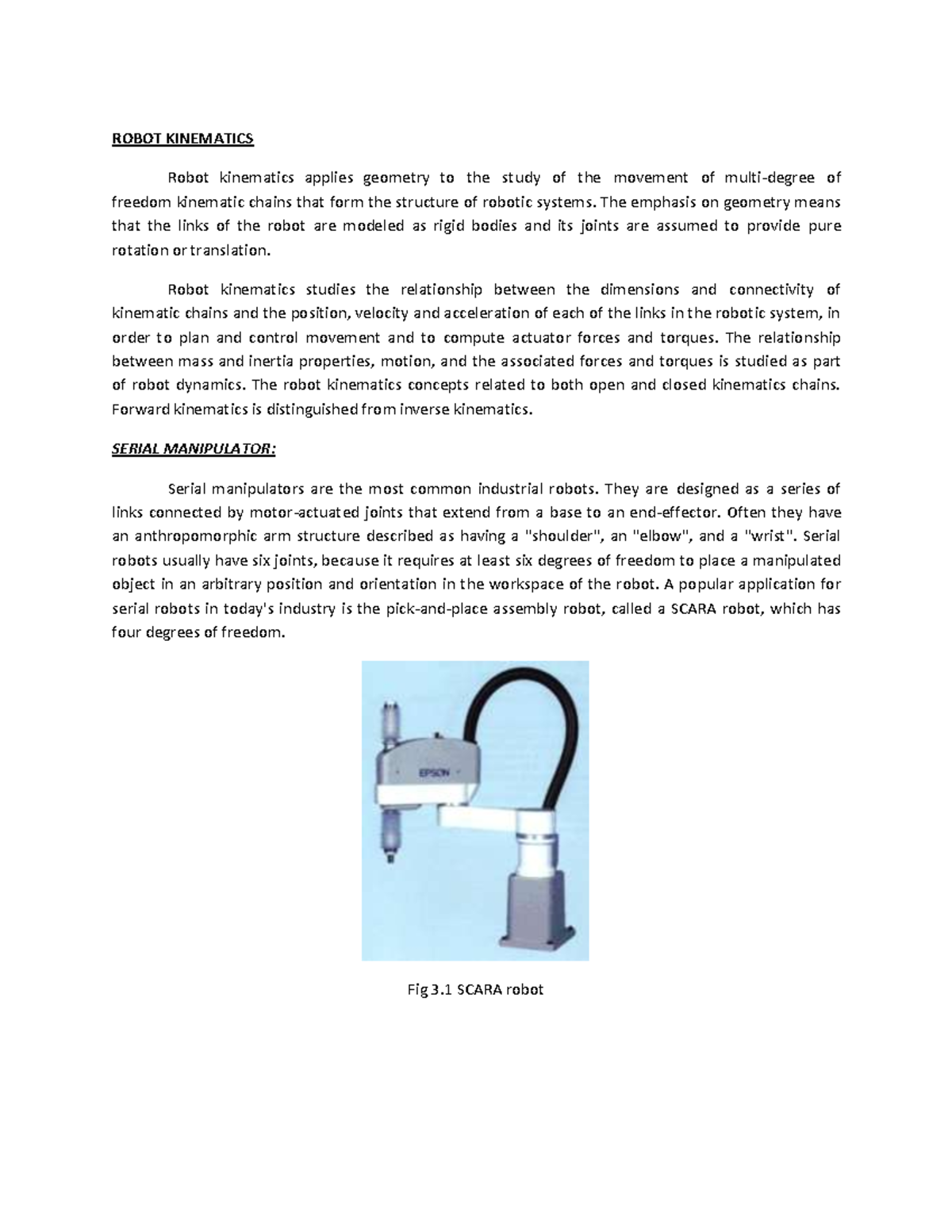 Robot Kinematics AND Dynamics Notes - ROBOT KINEMATICS Robot Kinematics ...