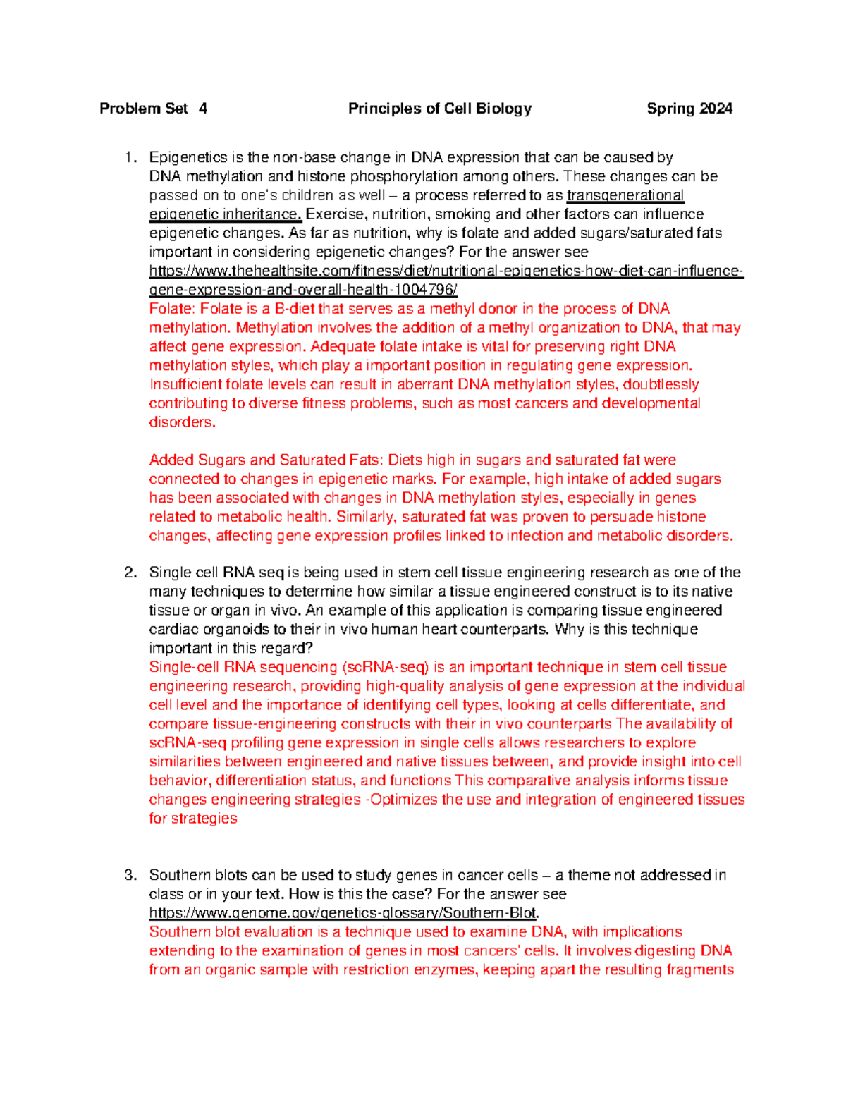 Principles of cell bio Problem Set 4 - Problem Set 4 Principles of Cell ...