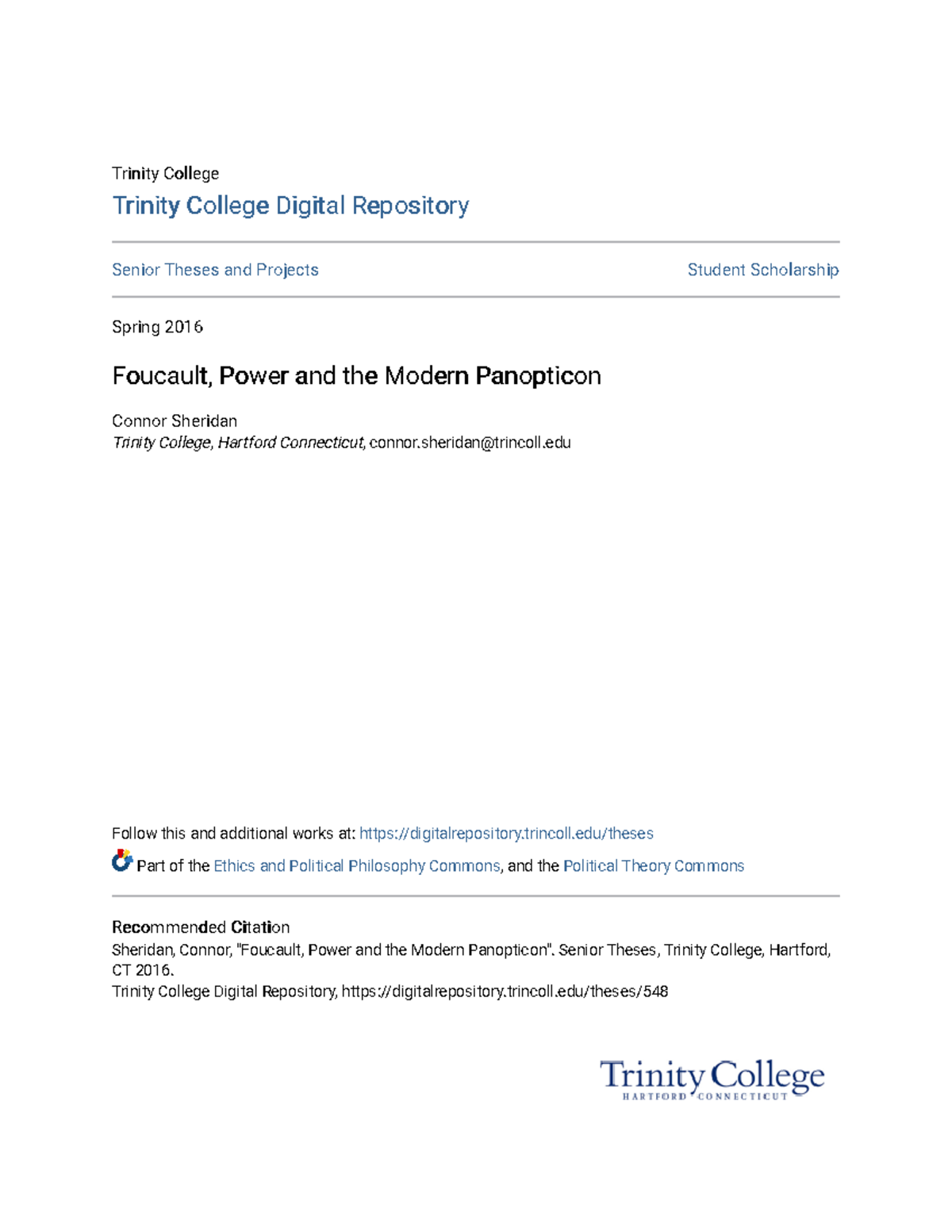 Foucault Power and the Modern Panopticon - Trinity CollegeTrinity ...