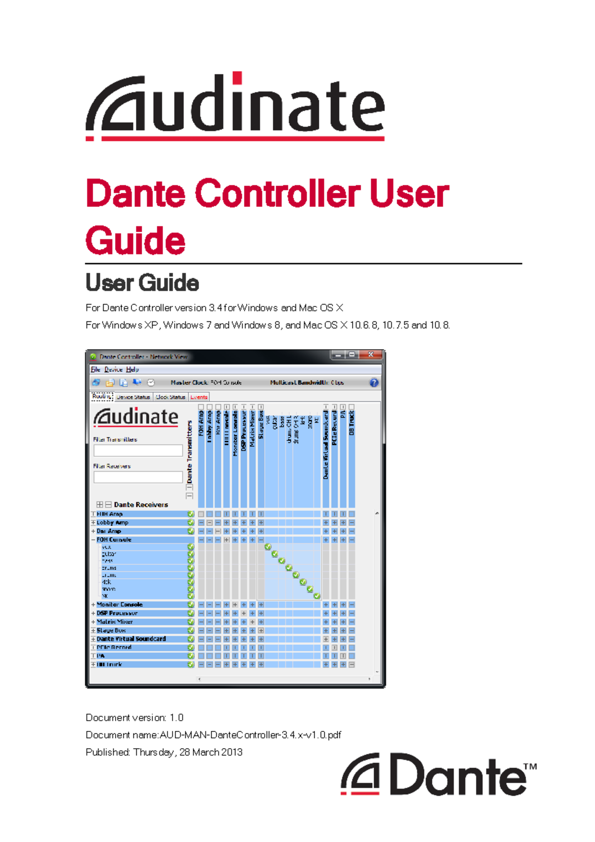 Dante Controller Userguide Dante Controller User Guide User Guide For