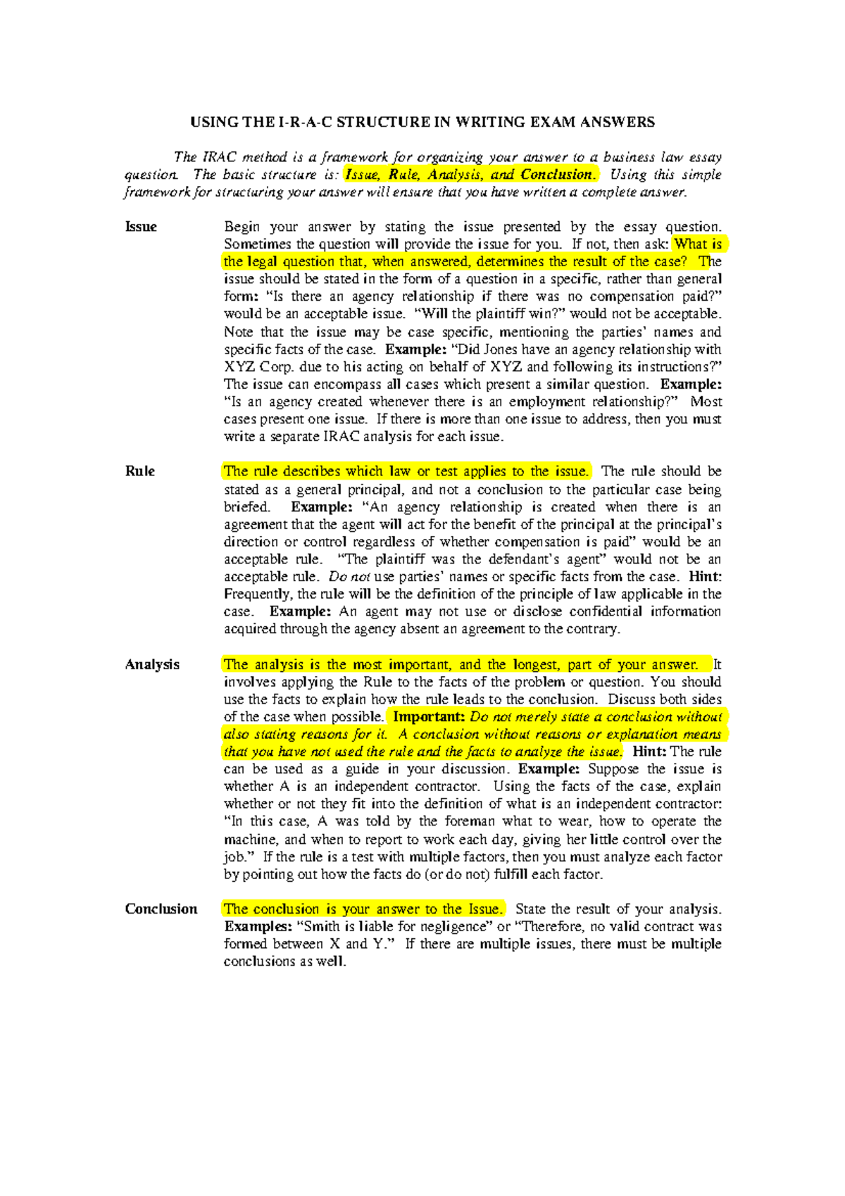 IRAC Analysis Saunders - USING THE I-R-A-C STRUCTURE IN WRITING EXAM ...