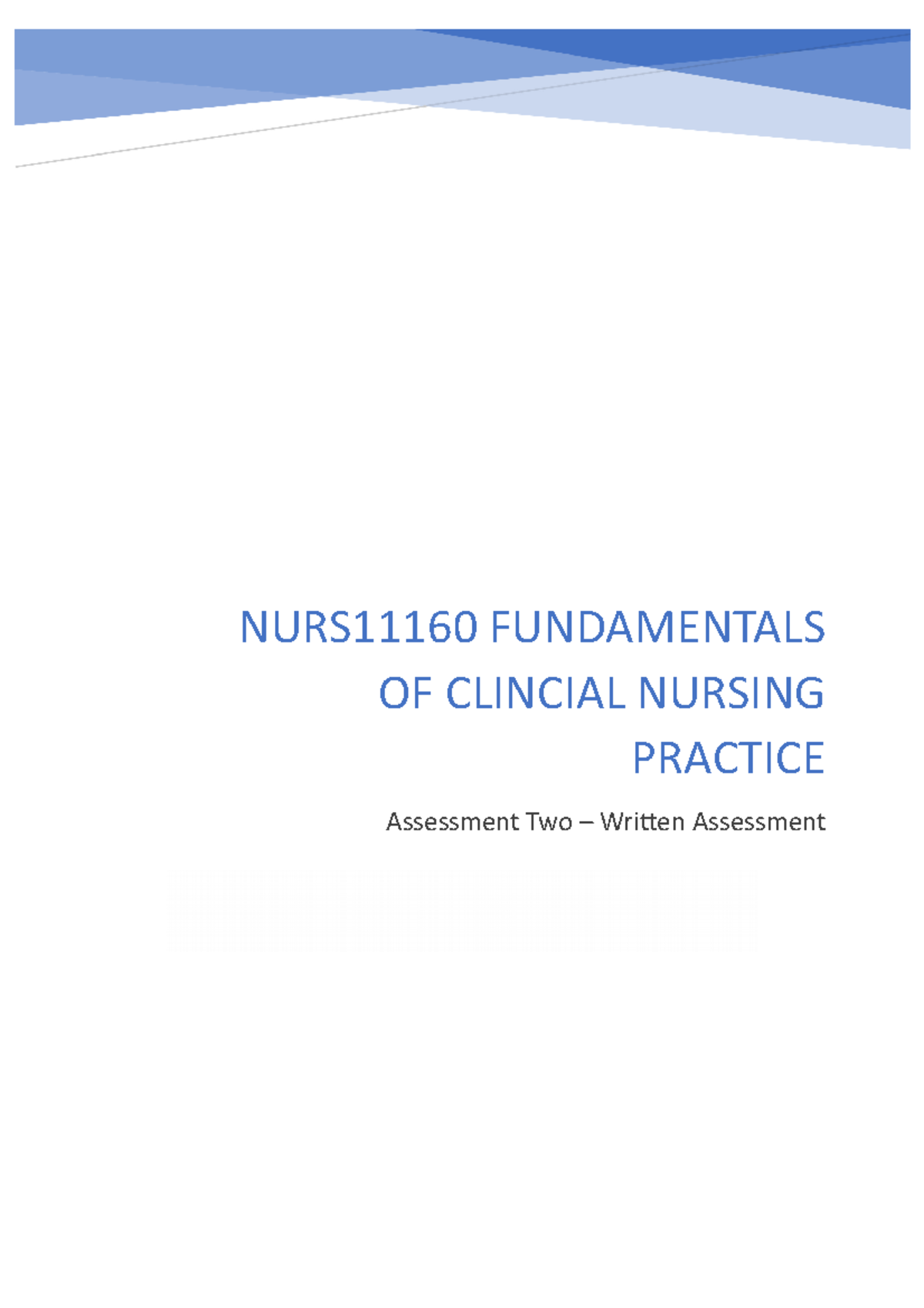 Nurs11160 Assessment 2 Written Task - Nurs11160 Fundamentals Of 