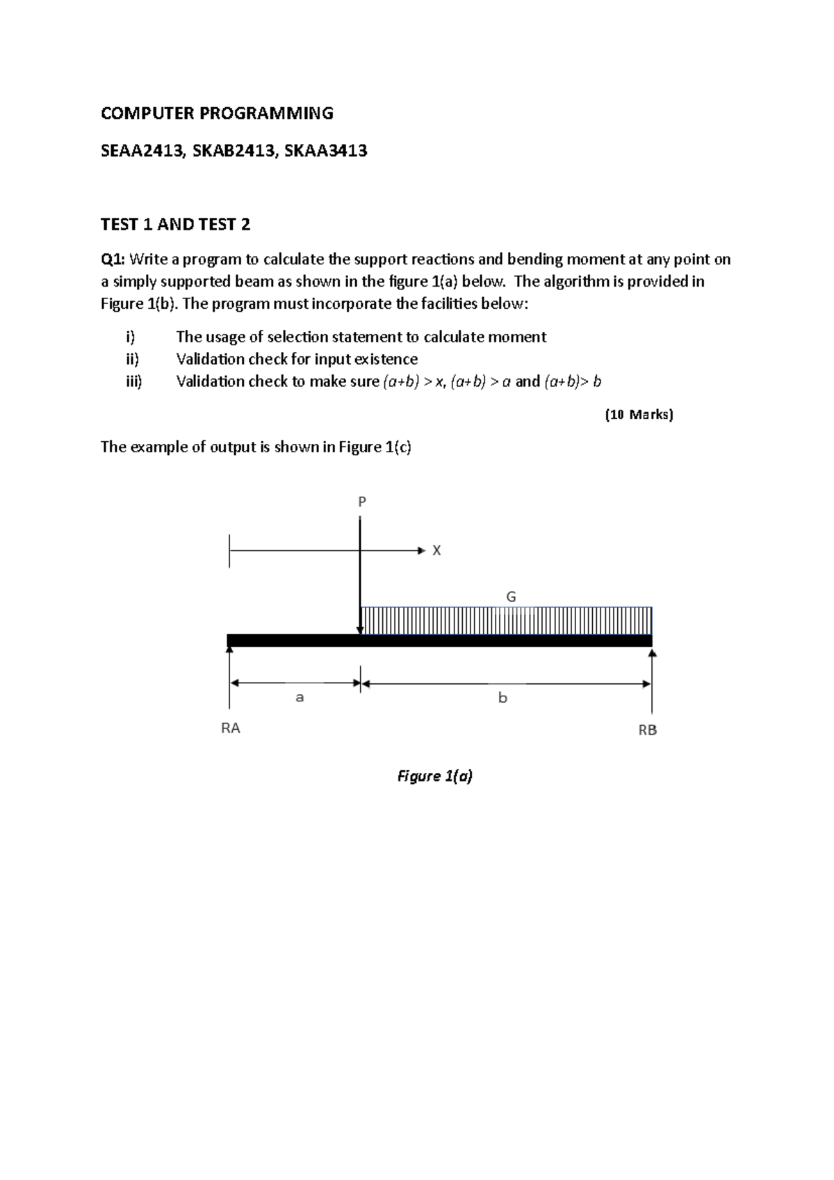 Test question - test 1 - COMPUTER PROGRAMMING SEAA2413, SKAB2413, SKAA ...