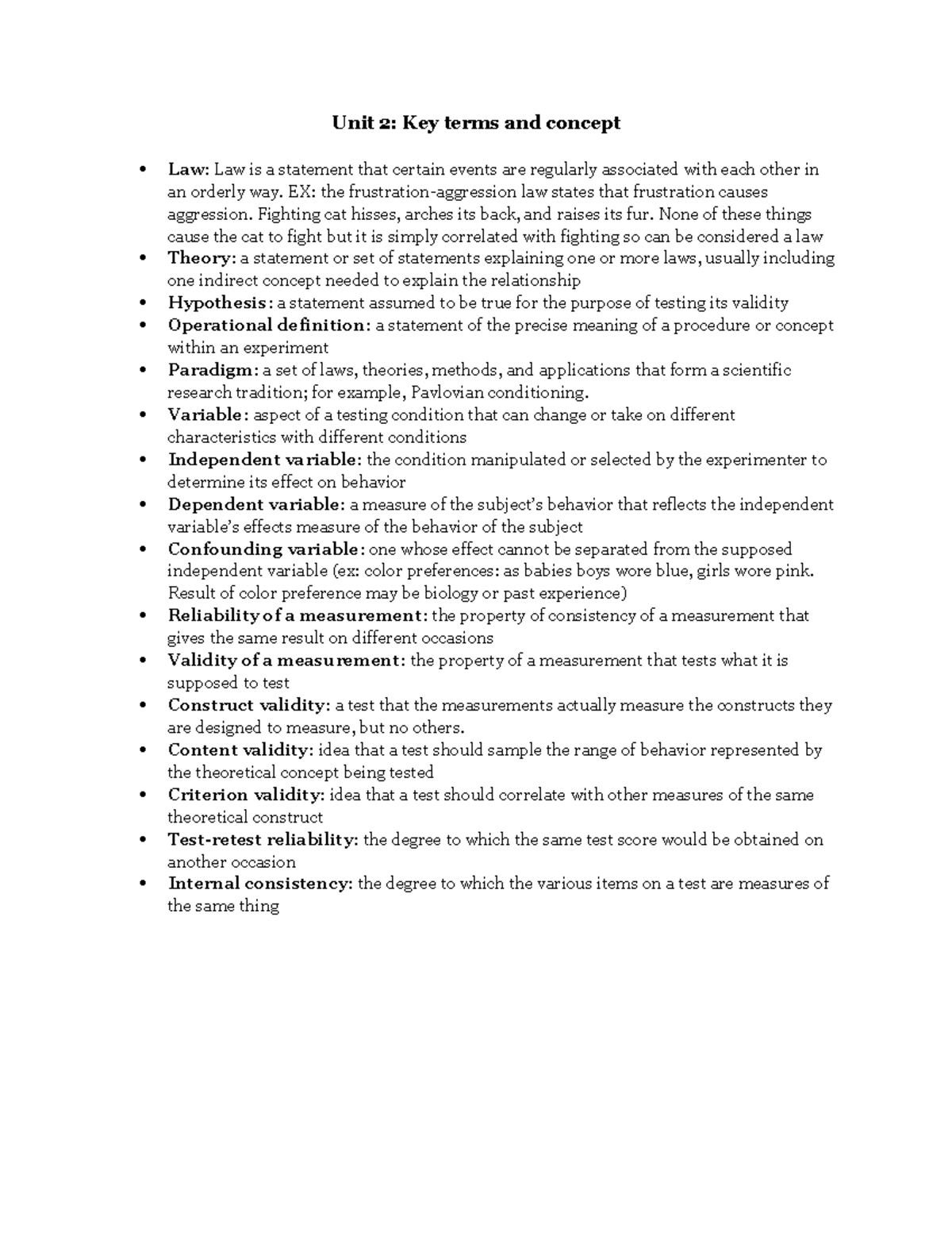 PSYC 304 Unit 2 Key Words And Questions - Unit 2: Key Terms And Concept ...