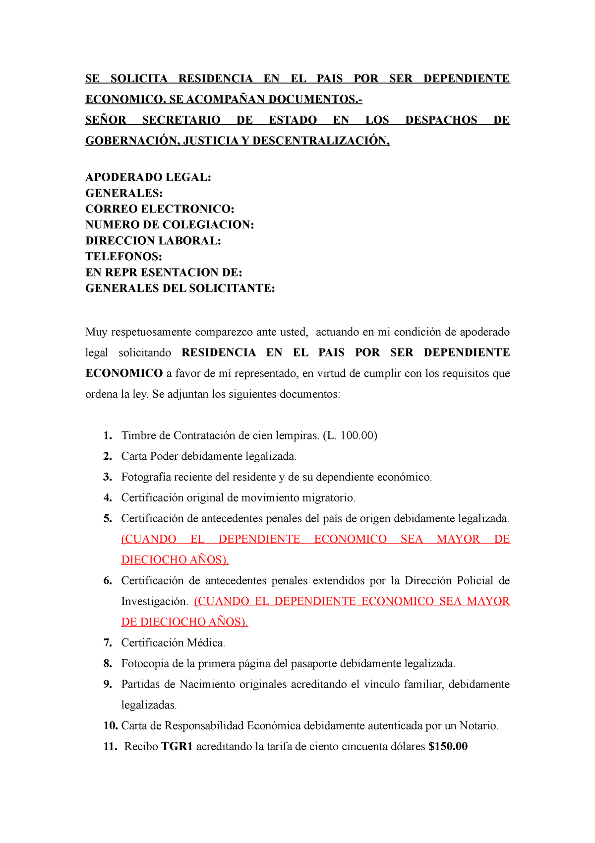 Formato Dependiente Economico Se Solicita Residencia En El Pais Por Ser Dependiente Economico 9518