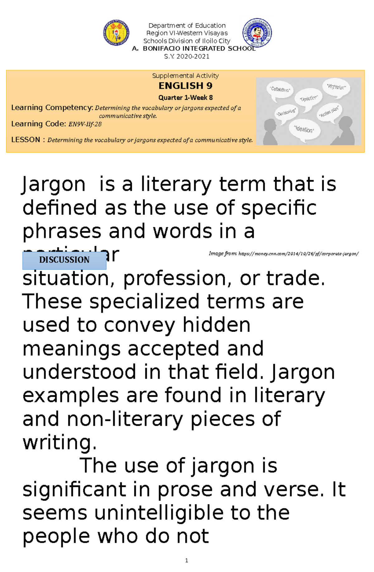 English 9WEEK 8 Jargons Department of Education Region VIWestern