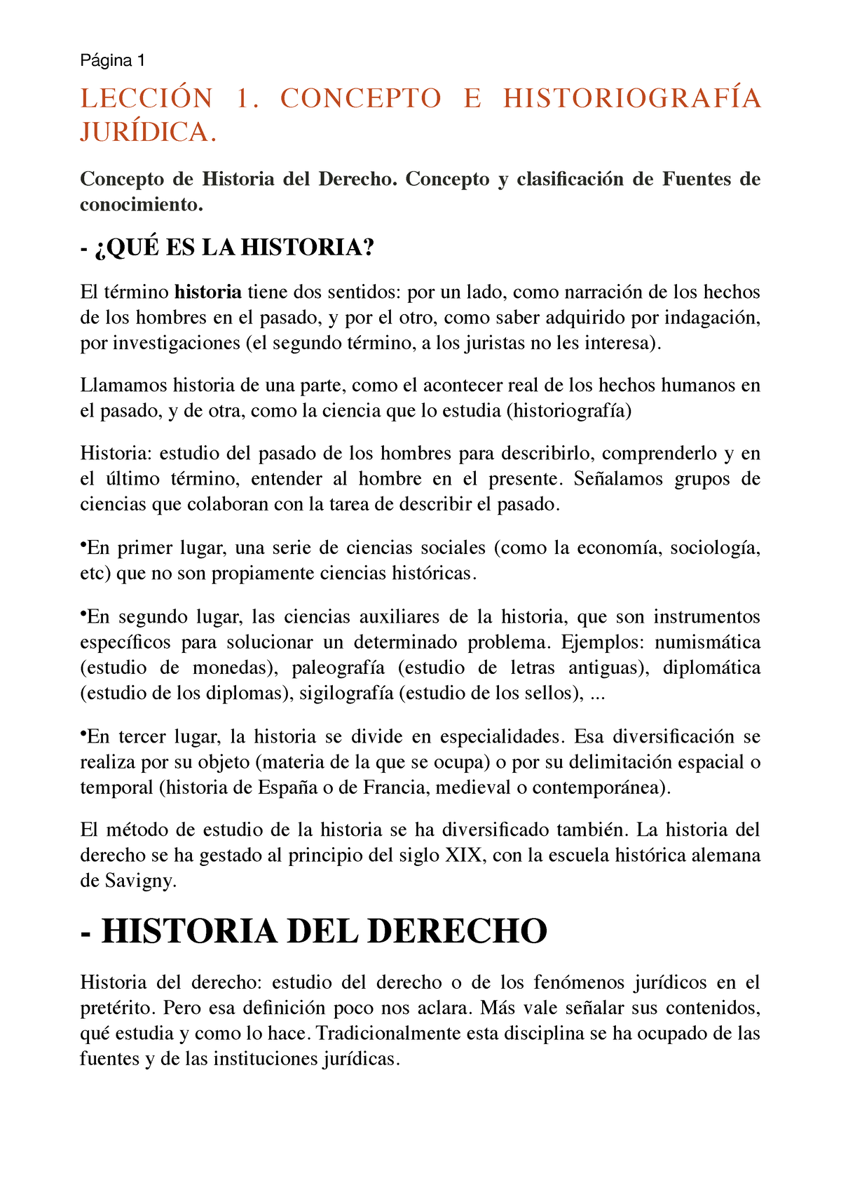 Primer Cuatri Historia - LECCIÓN 1. CONCEPTO E HISTORIOGRAFÍA JURÍDICA ...