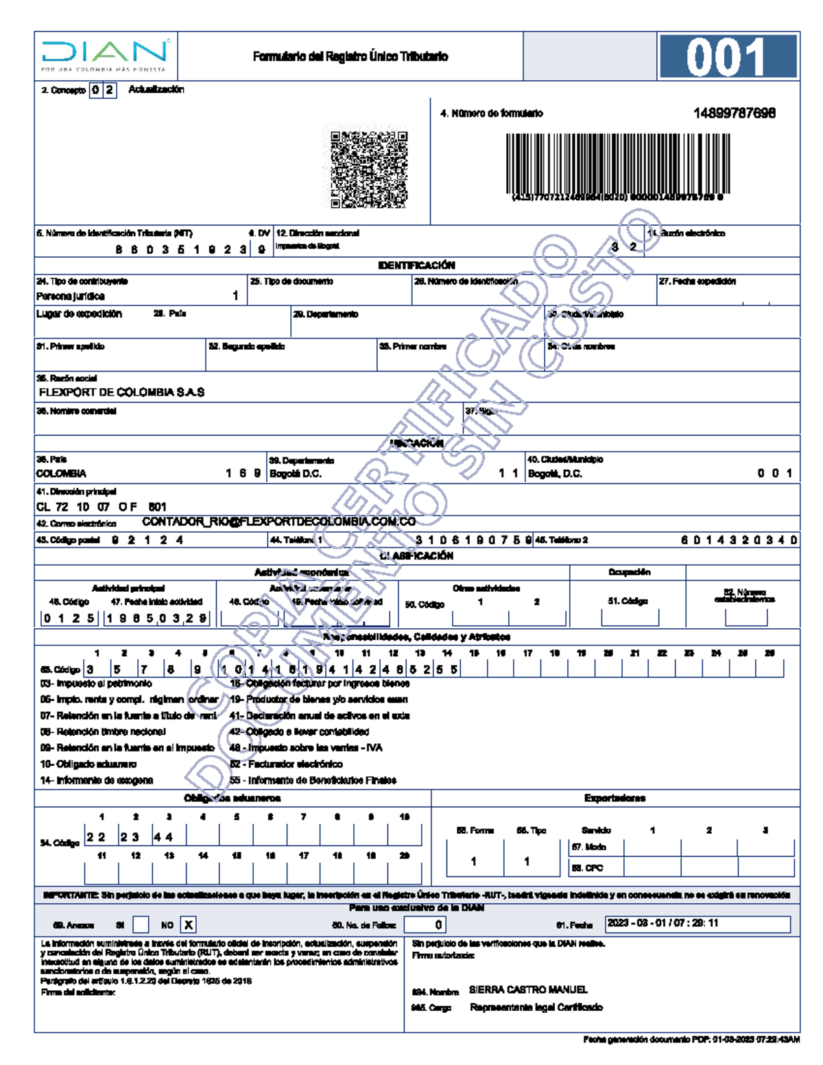 FX RUT flexport de colombia - DIAN Formulario del Registro Único ...