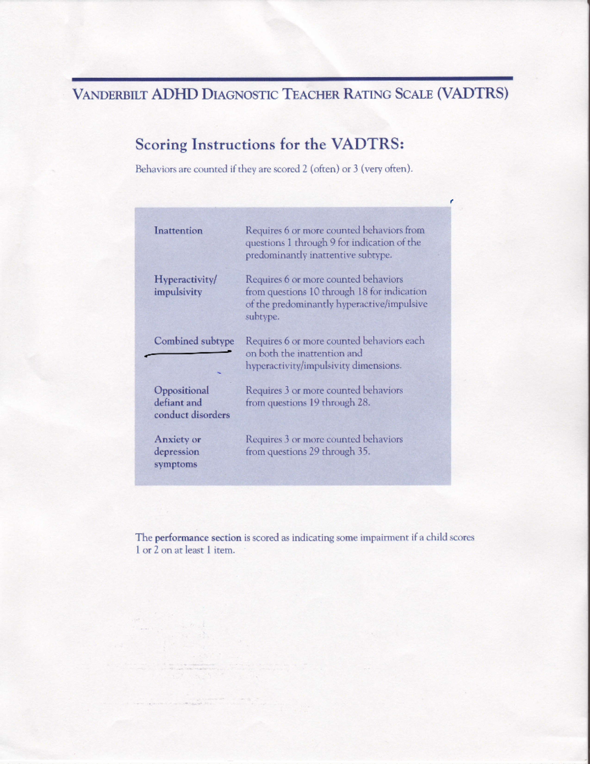 Vanderbilt adhd diagnostic rating scale psychology studocu