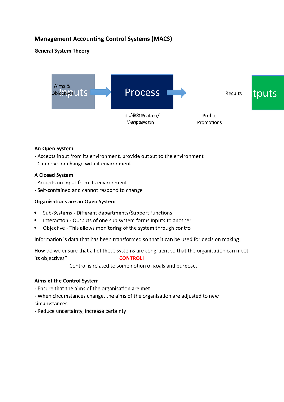 Management Accounting Control Systems - How do we ensure that all of