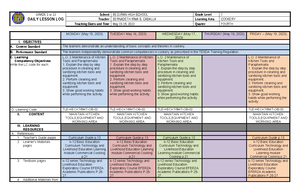 Cookery 7-WEEK 5 - DLL - GRADE 1 to 12 DAILY LESSON LOG School BECURAN ...